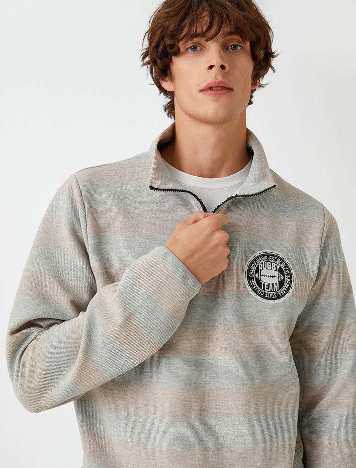  Kolej Sweatshirt Şardonlu Dik Yaka Fermuar Detaylı Renk Bloklu