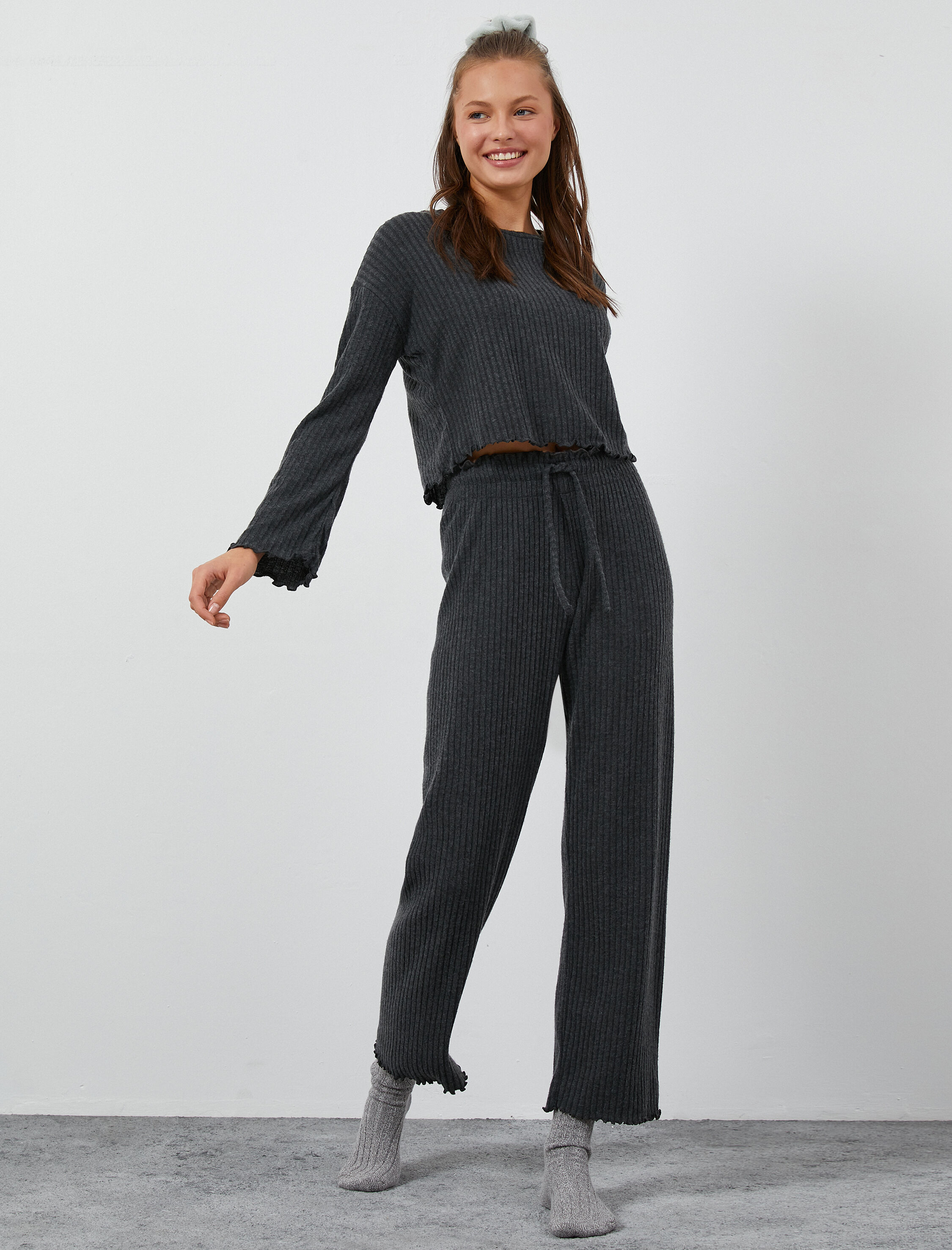   Crop Pijama Üstü Uzun Kollu