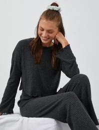 Crop Pijama Üstü Uzun Kollu