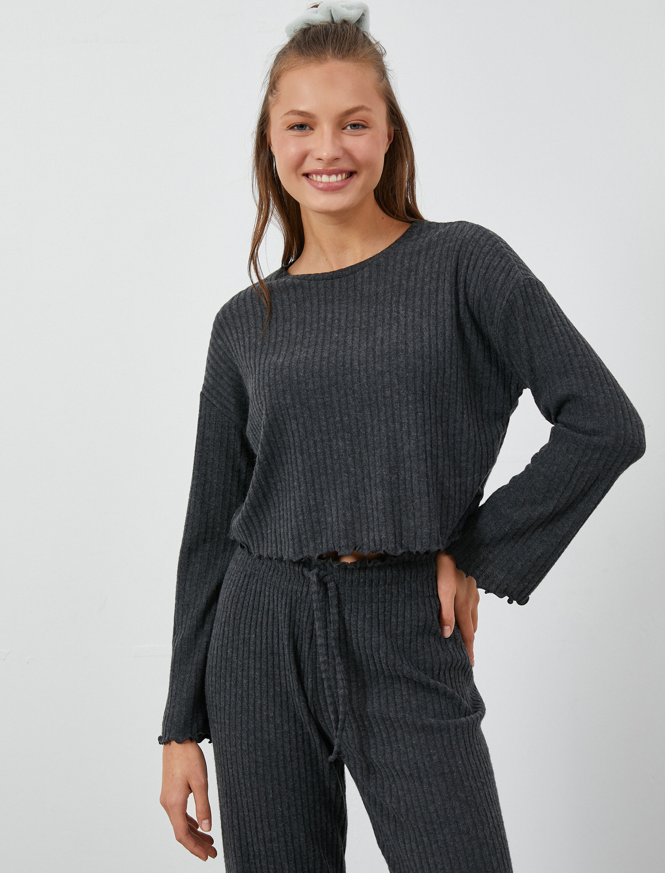   Crop Pijama Üstü Uzun Kollu