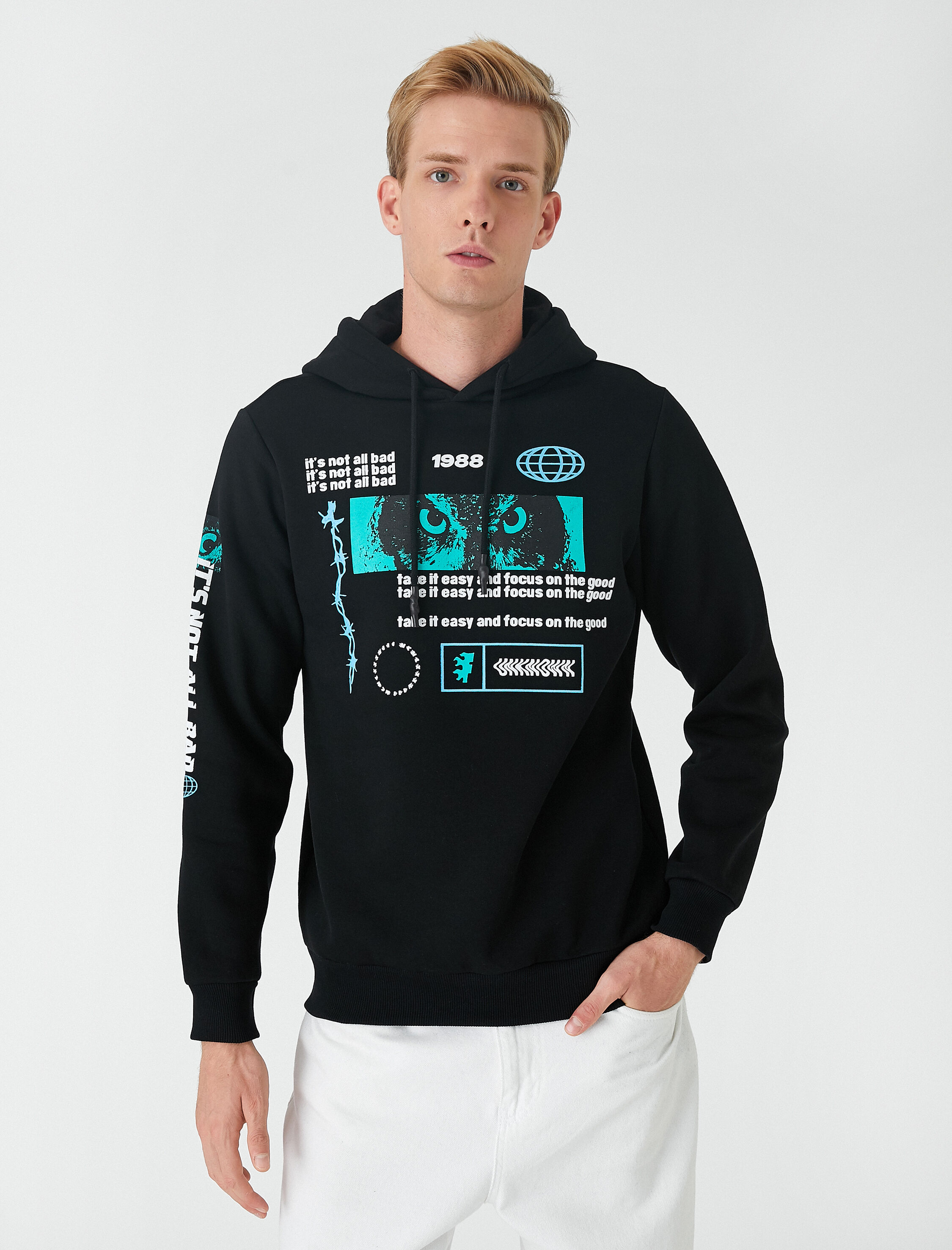   Baskılı Kapşonlu Sweatshirt Şardonlu