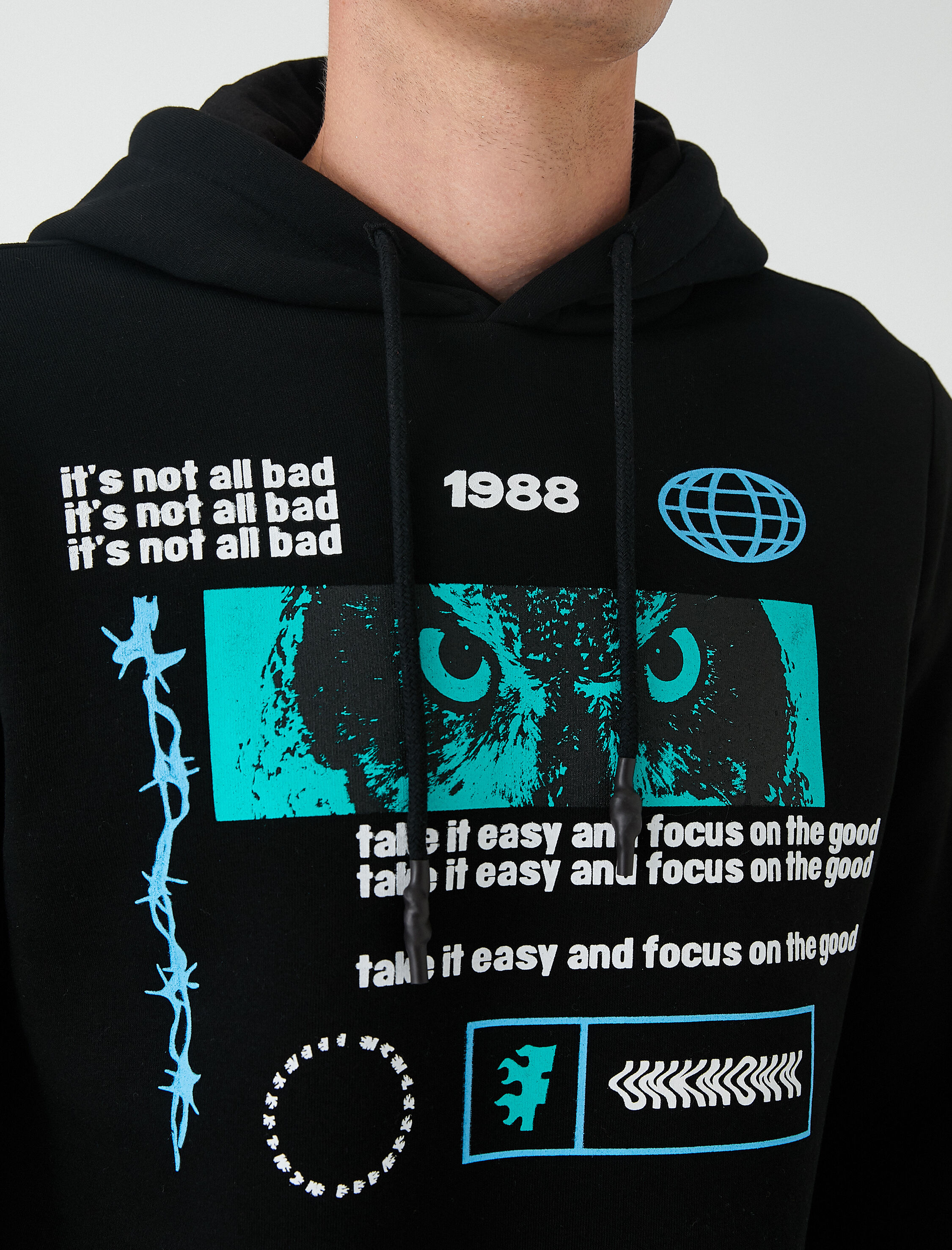   Baskılı Kapşonlu Sweatshirt Şardonlu