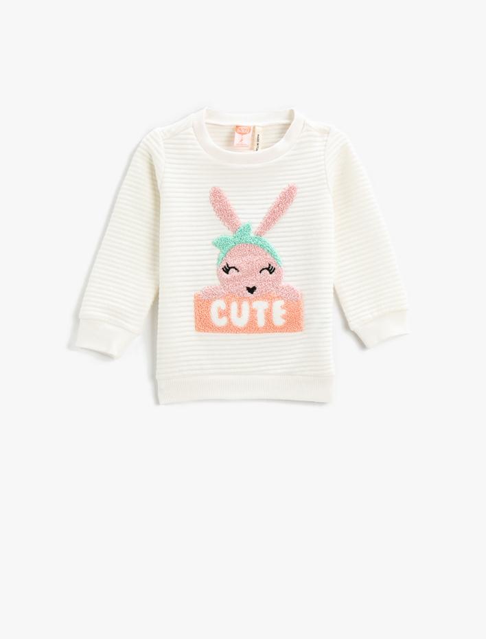 Kız Bebek Tavşan Baskılı Sweatshirt Bisiklet Yaka