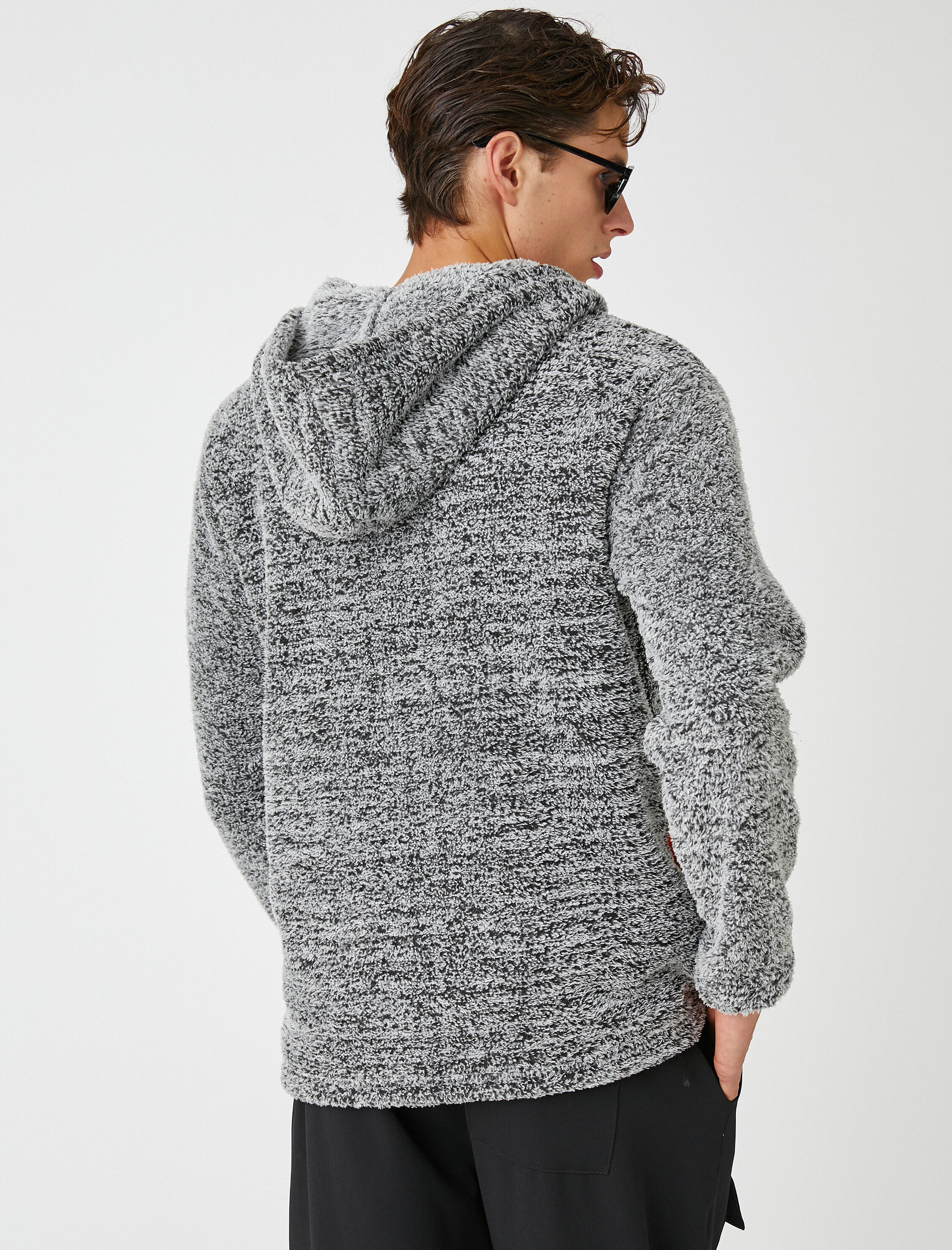   Peluş Kapşonlu Sweatshirt Fermuarlı Slogan İşlemeli