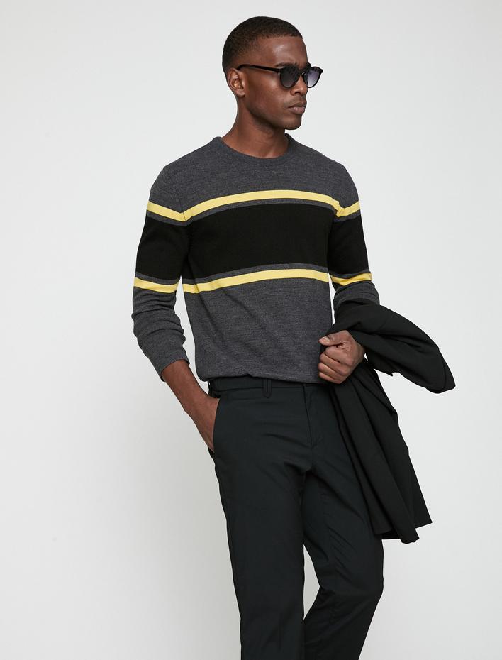  Basic Kazak Renk Bloklu Bisiklet Yaka