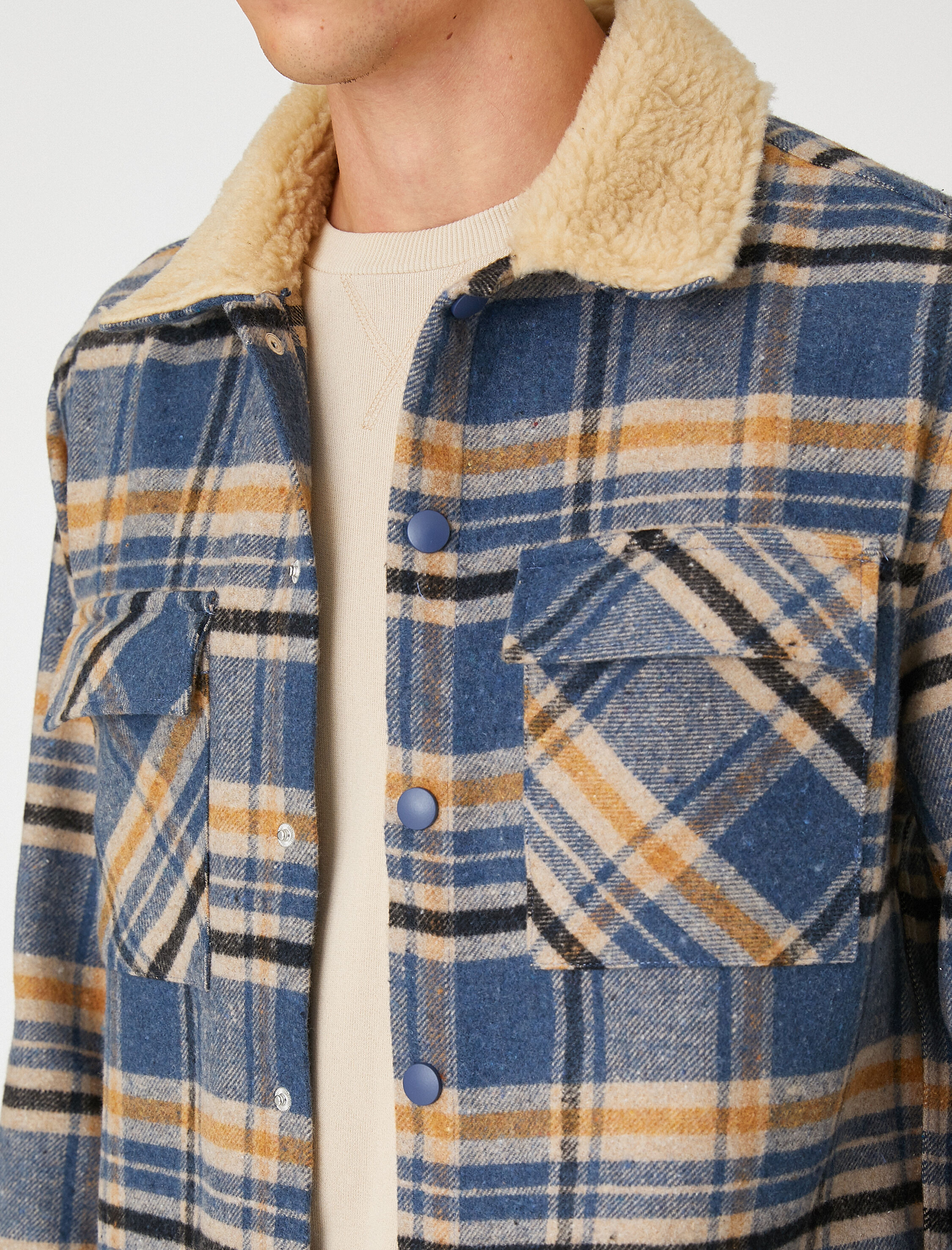   Ekoseli Oduncu Gömleği Çıtçıtlı Cepli Yaka Detaylı