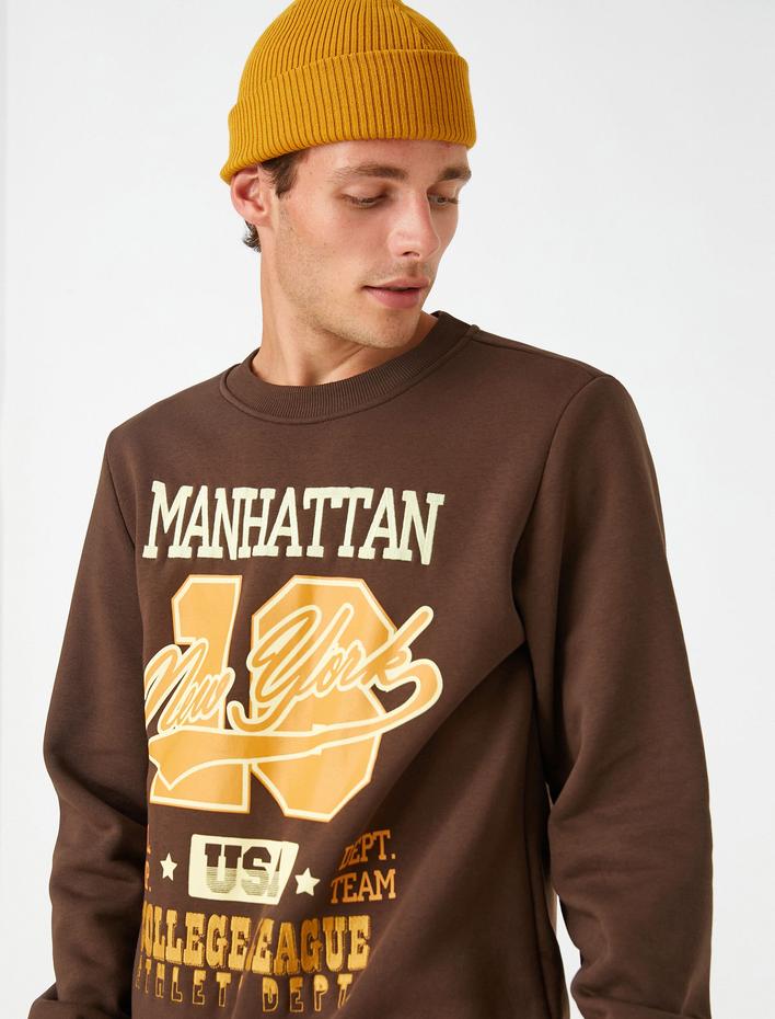  Kolej Baskılı Sweatshirt Şardonlu Bisiklet Yaka