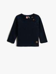 Basic Ribanalı Düğme Detaylı Sweatshirt Pamuklu