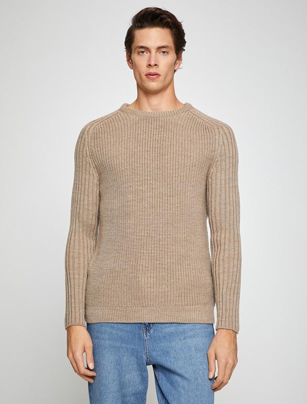   Basic Triko Kazak Bisiklet Yaka Uzun Kollu Slim Fit