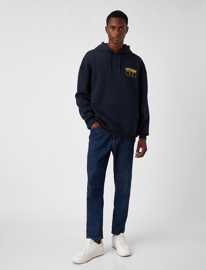  Baskılı Kapşonlu Sweatshirt Şardonlu