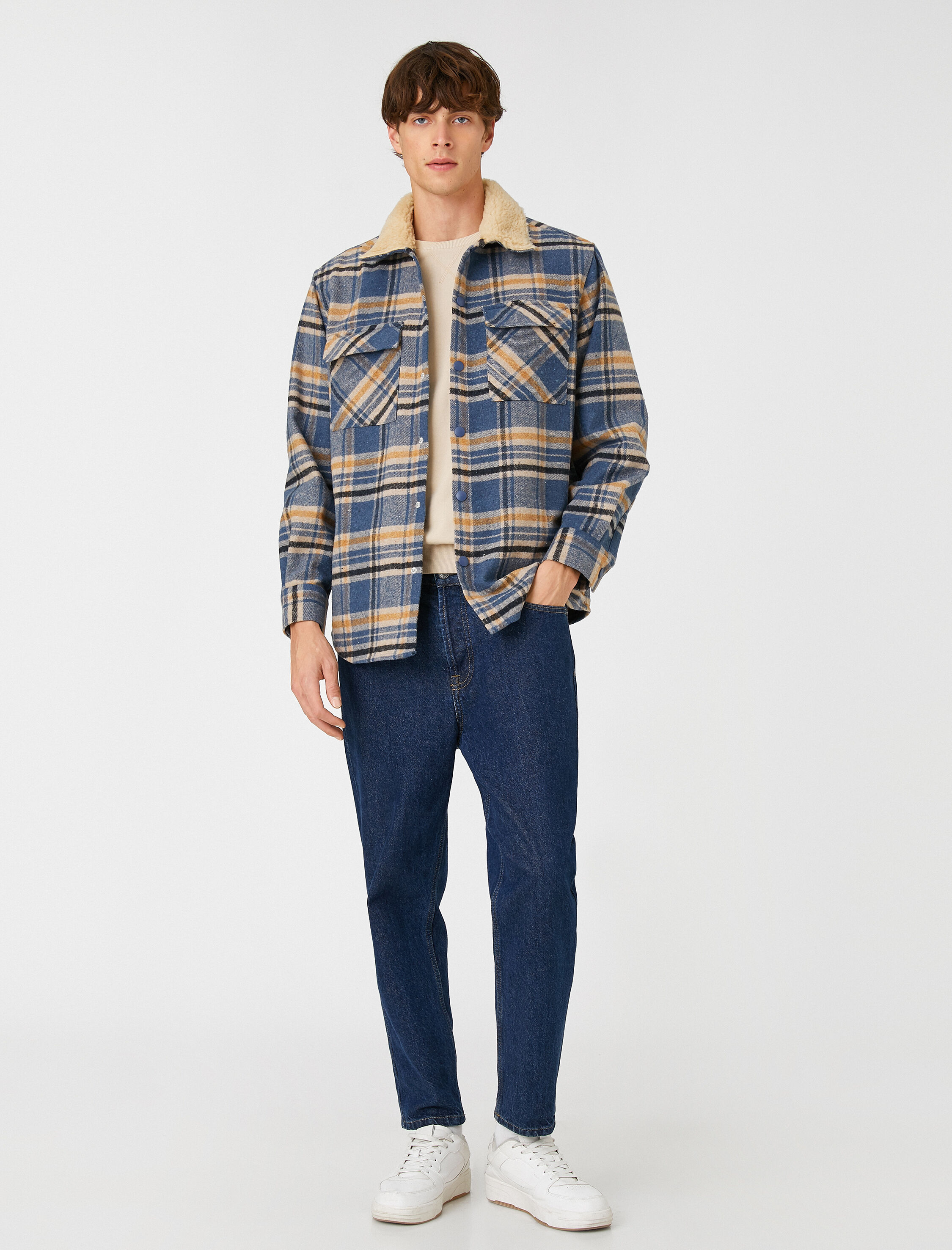   Ekoseli Oduncu Gömleği Çıtçıtlı Cepli Yaka Detaylı