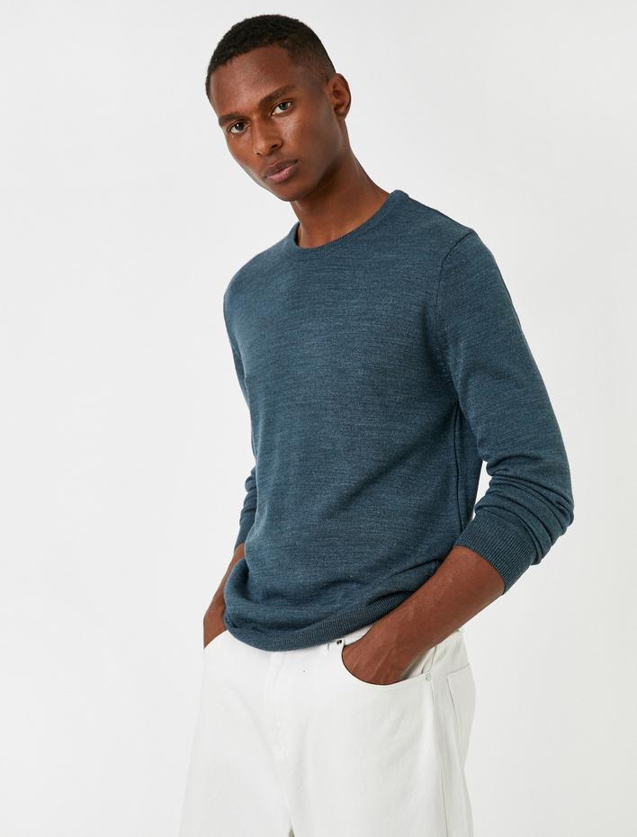  Basic Triko Kazak Bisiklet Yaka Dar Kesim Uzun Kollu