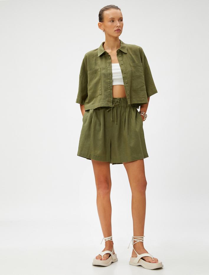  Oversize Crop Gömlek Keten Karışımlı