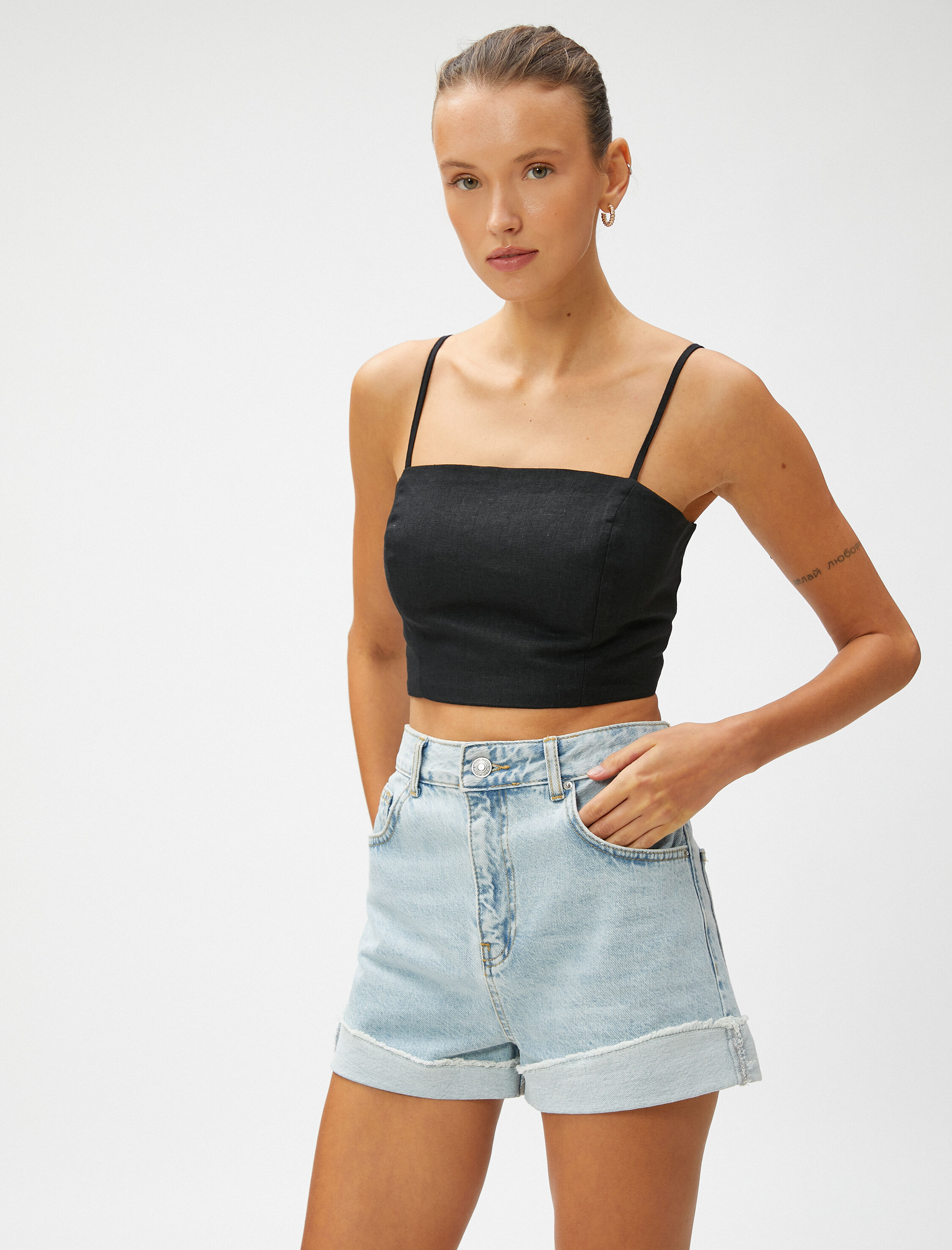   Keten Karışımlı Crop Bluz