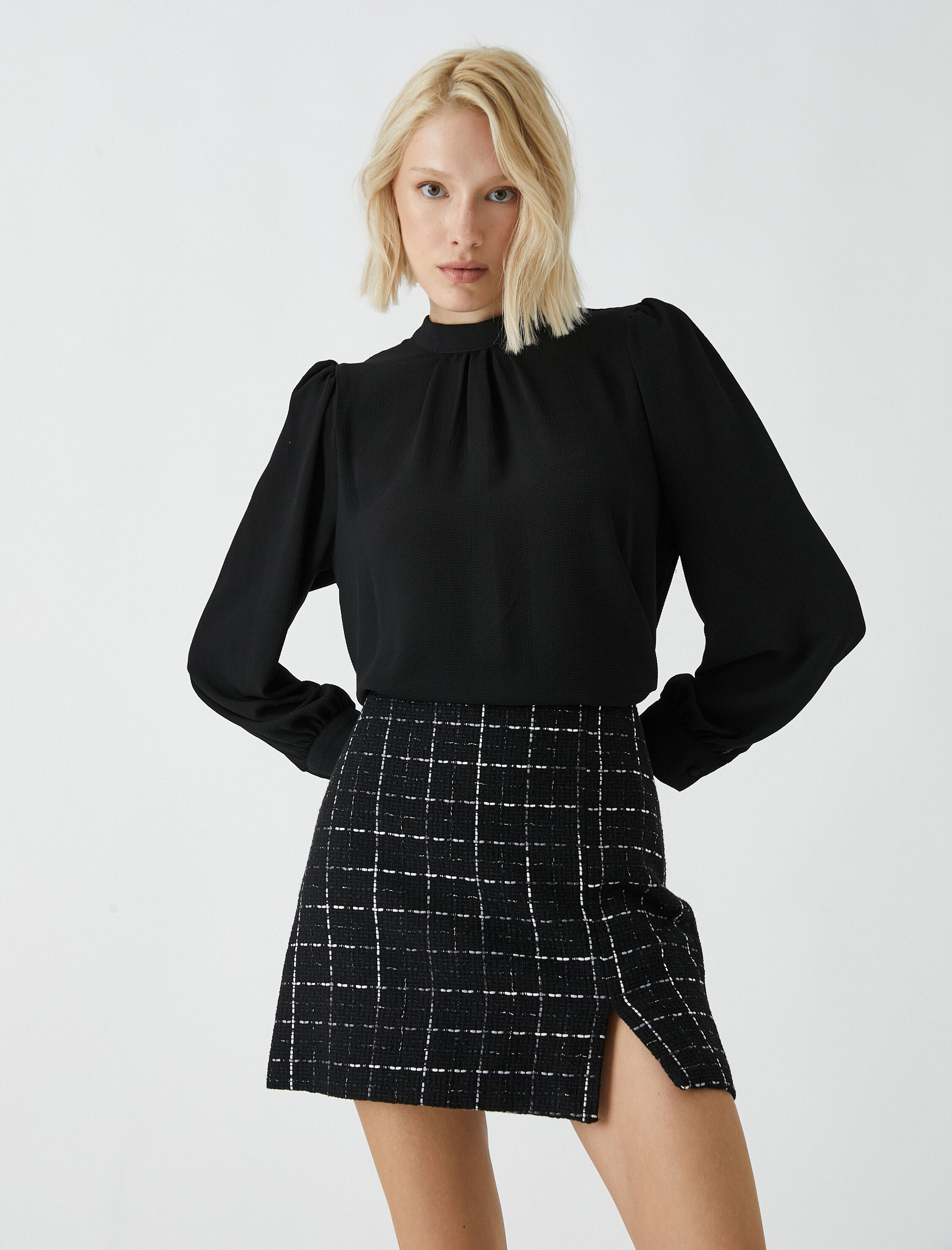   Dik Yaka Bluz Balon Kollu