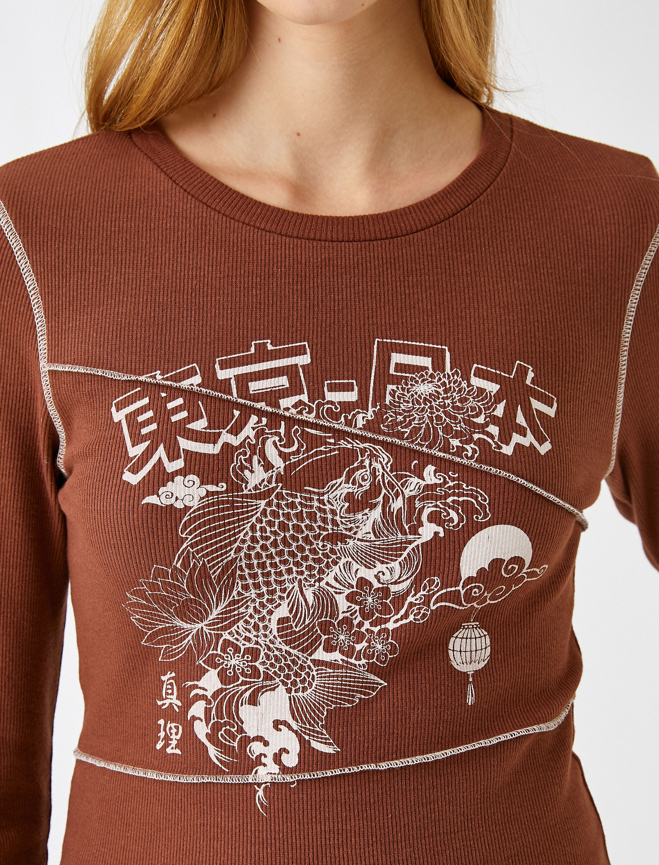   Uzun Kollu Tişört Bisiklet Yaka Baskılı