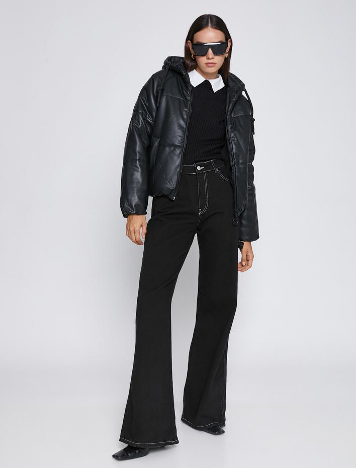  Şişme Mont Kapüşonlu Cep Detaylı