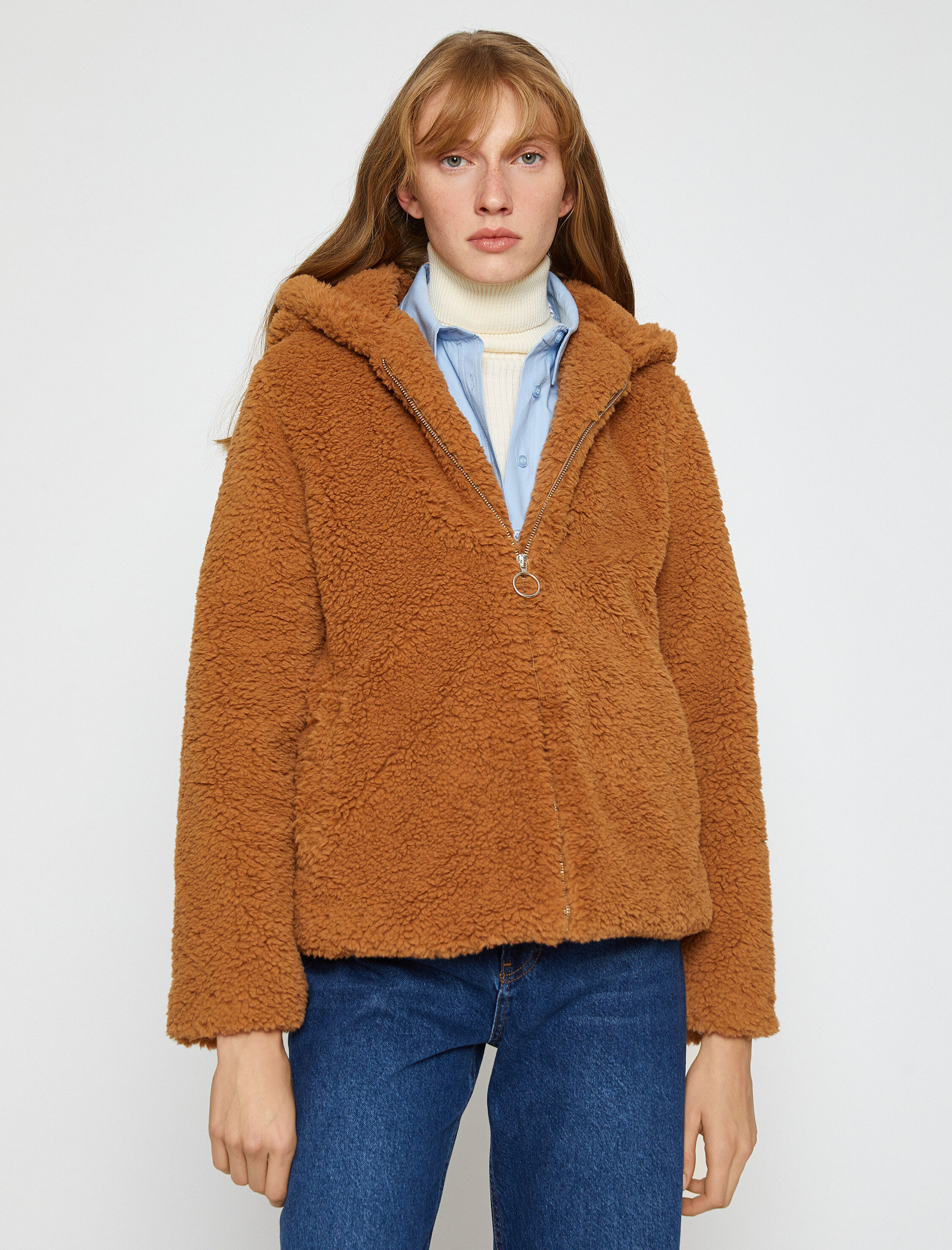   Kapüşonlu Peluş Ceket