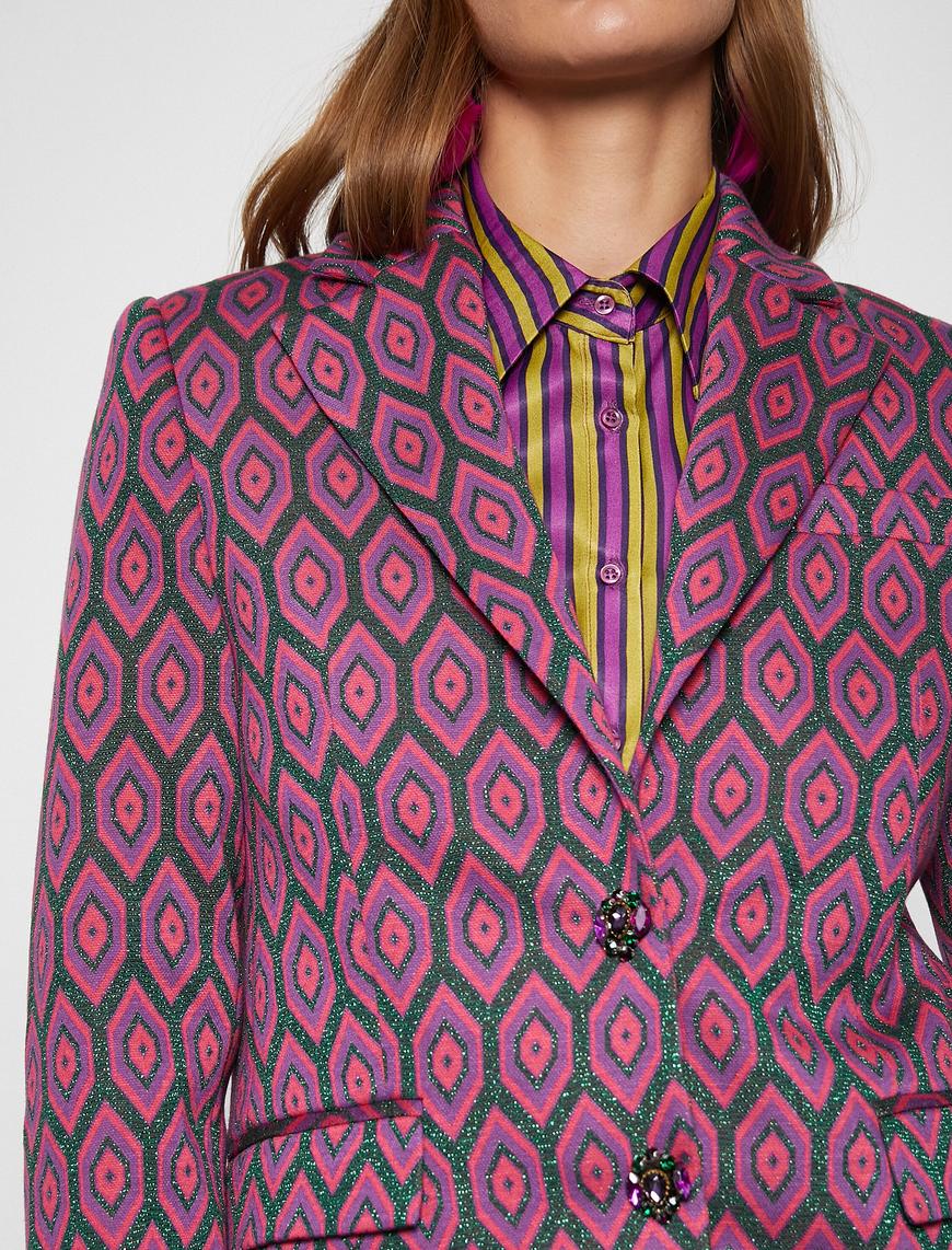   Melis Ağazat X Koton - Taşlı Düğmeli Desenli Blazer Ceket