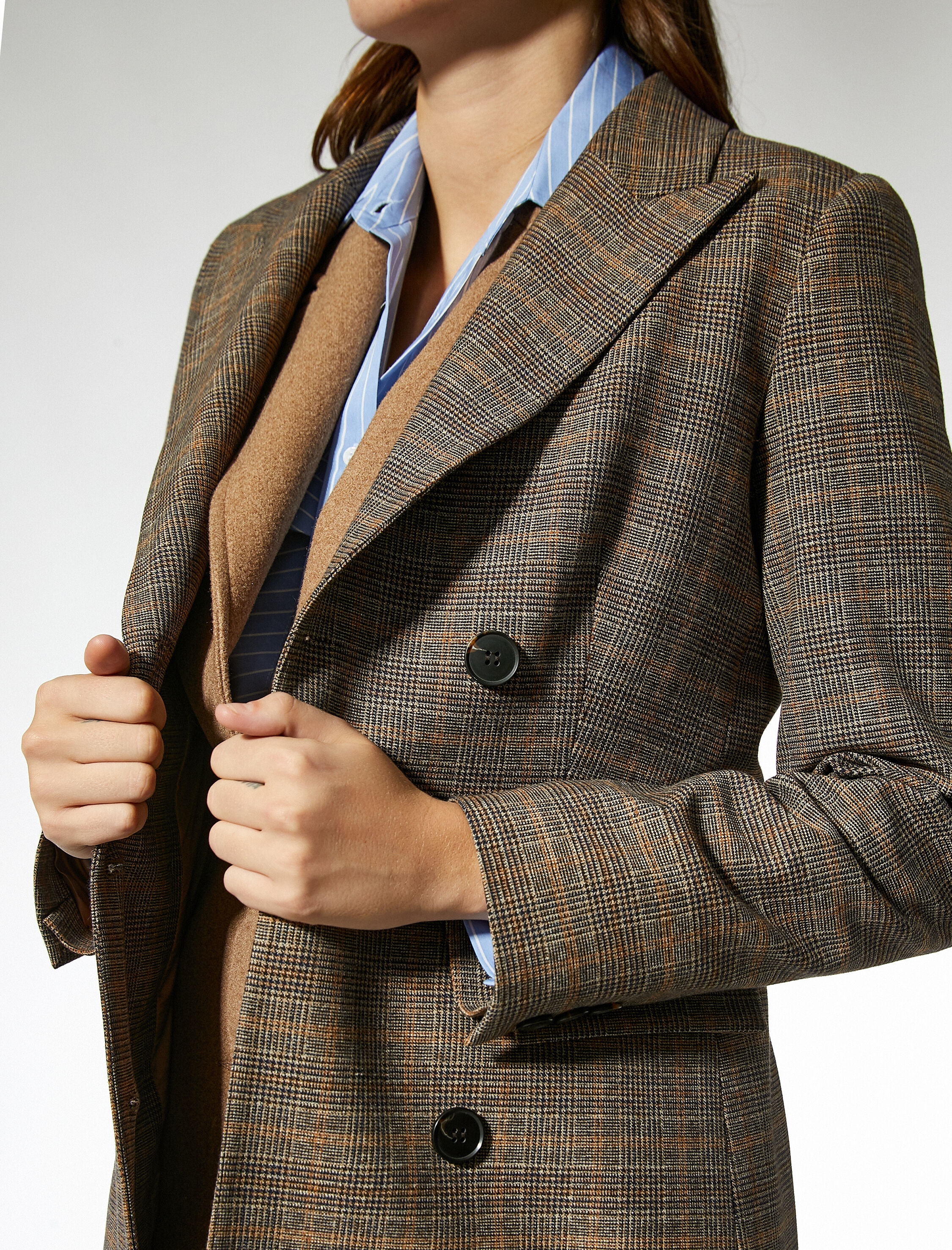   Ekoseli Kruvaze Blazer Ceket