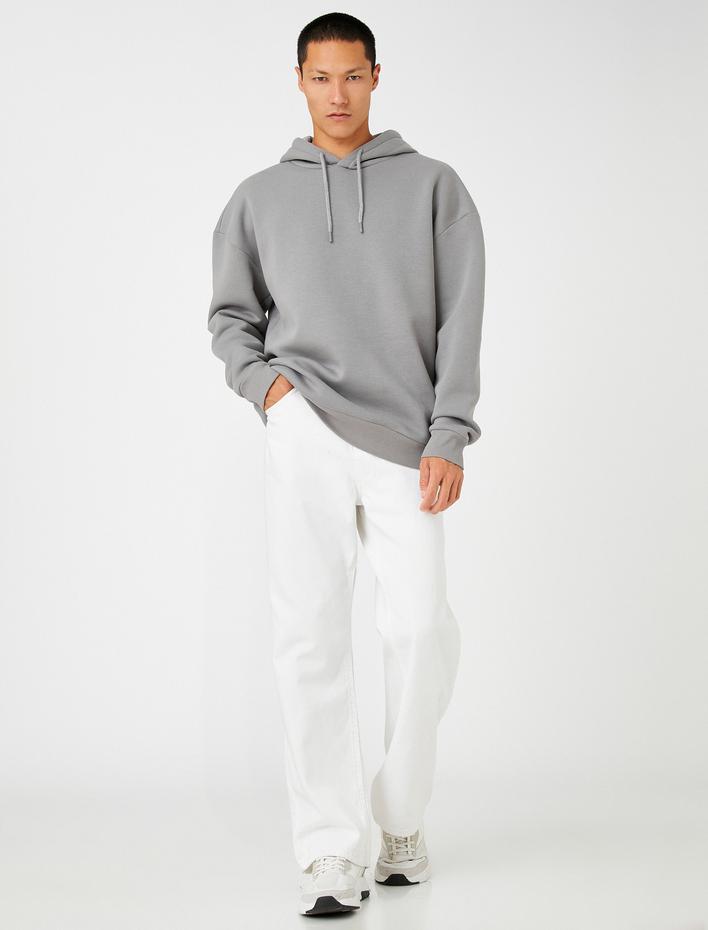  Kapşonlu Oversize Sweatshirt Şardonlu Uzun Kollu