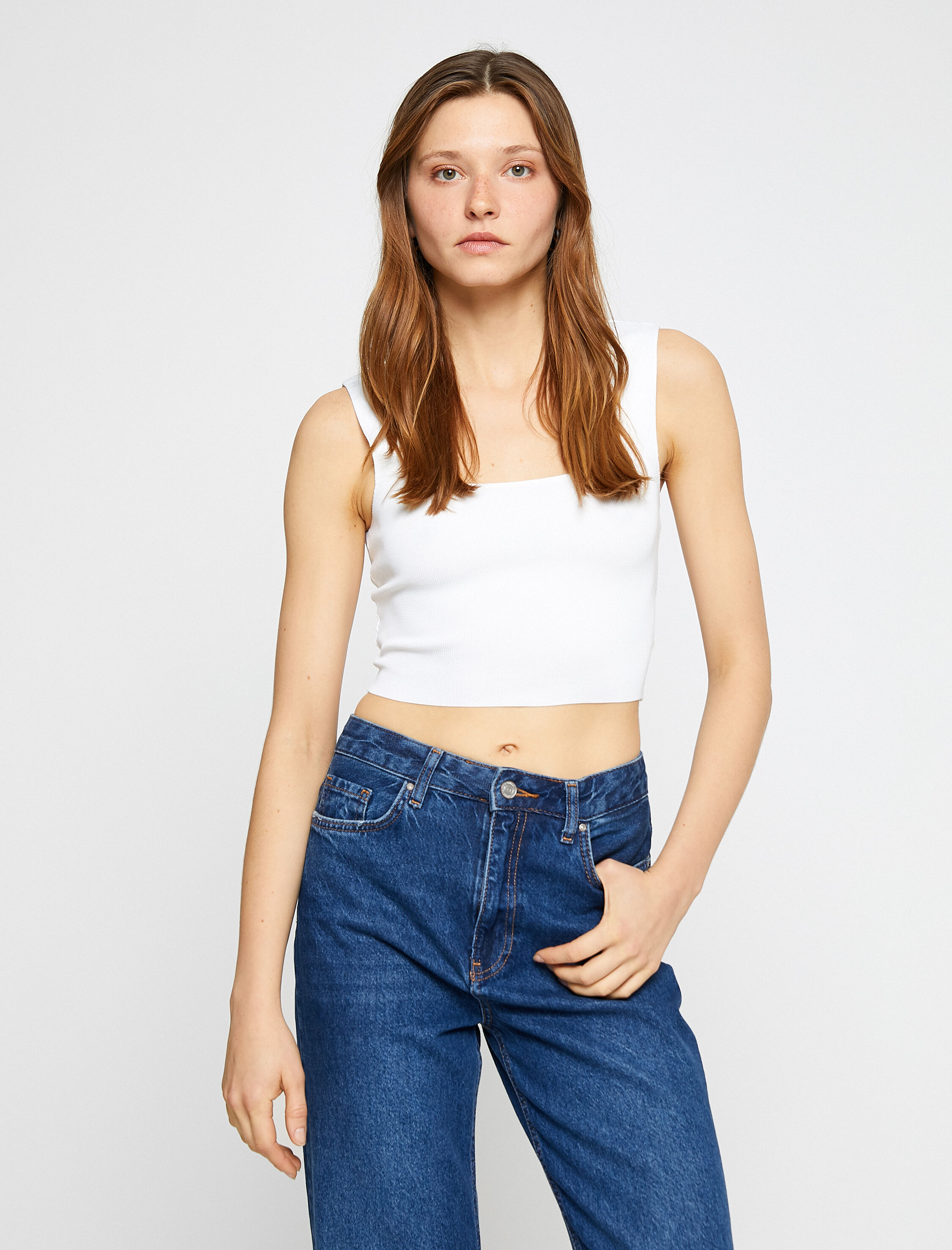   Crop Atlet Kalın Askılı Kare Yaka