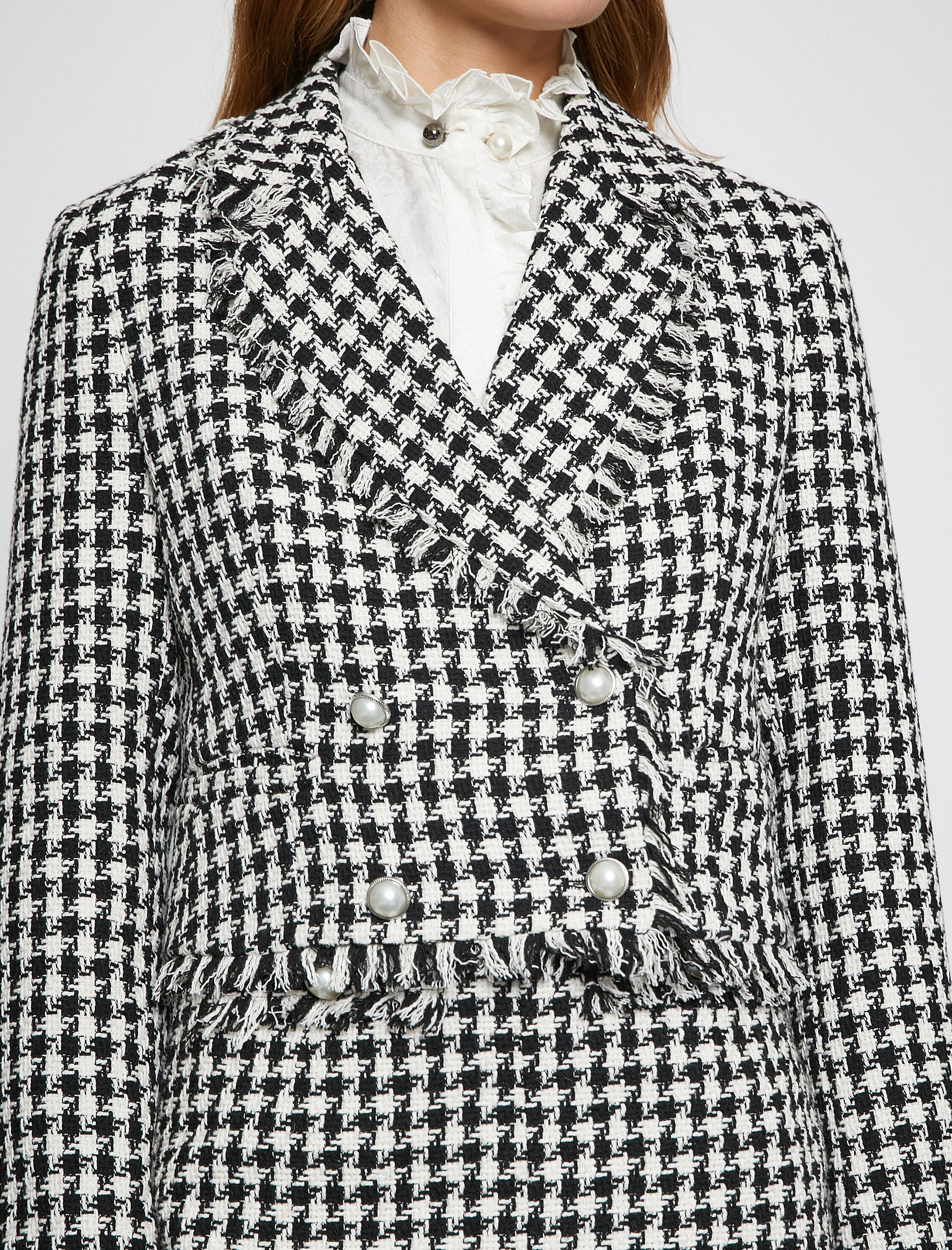   Melis Ağazat X Koton - İnci Düğmeli Kruvaze Tüvit Blazer Ceket