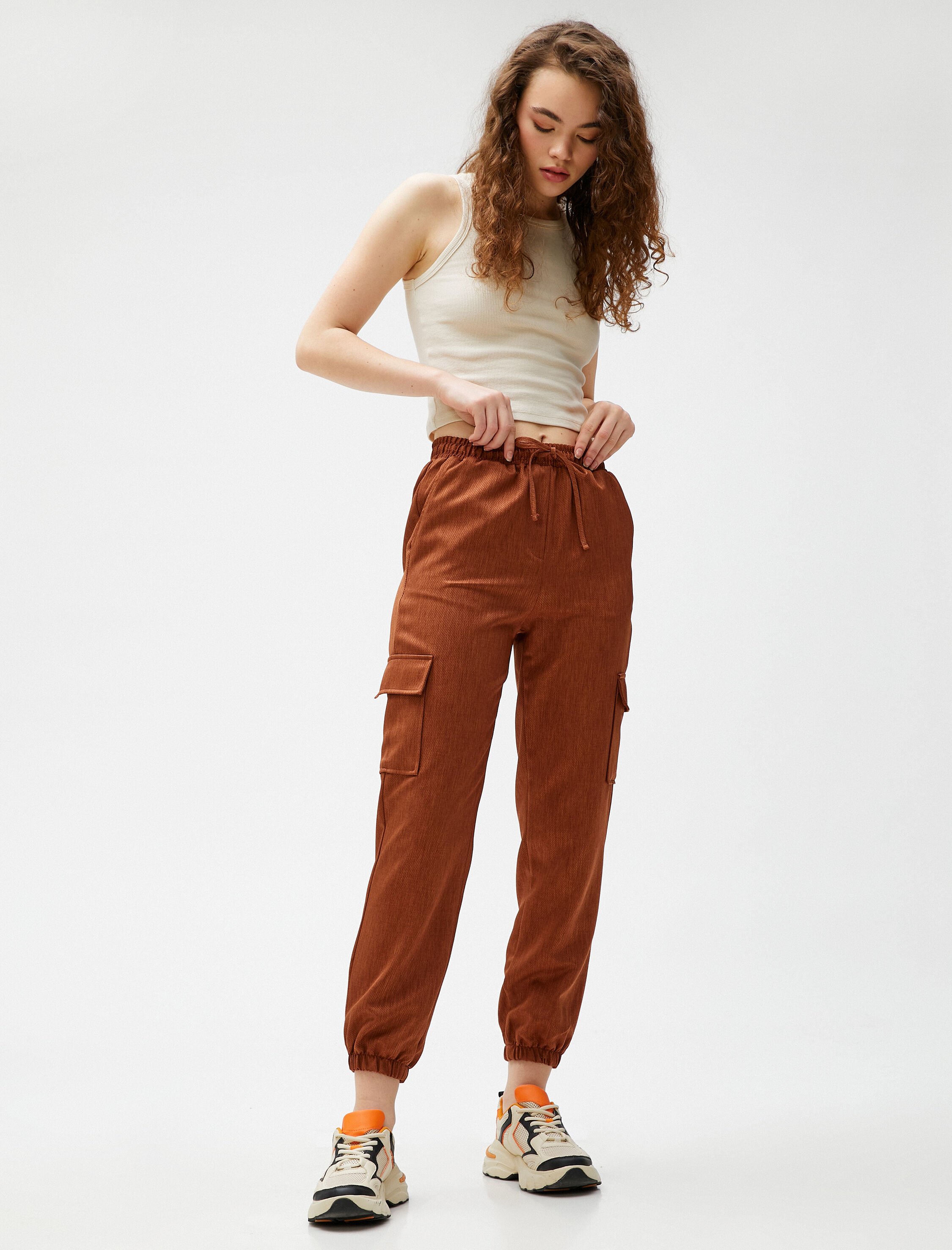   Kargo Pantolon Beli Bağcıklı Cep Detaylı Paçası Lastikli