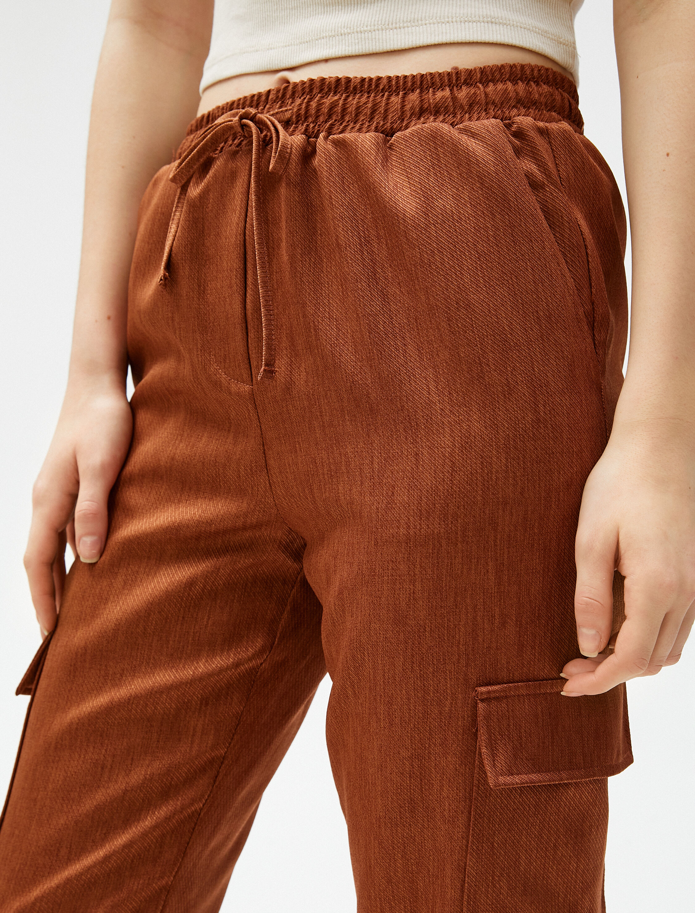   Kargo Pantolon Beli Bağcıklı Cep Detaylı Paçası Lastikli