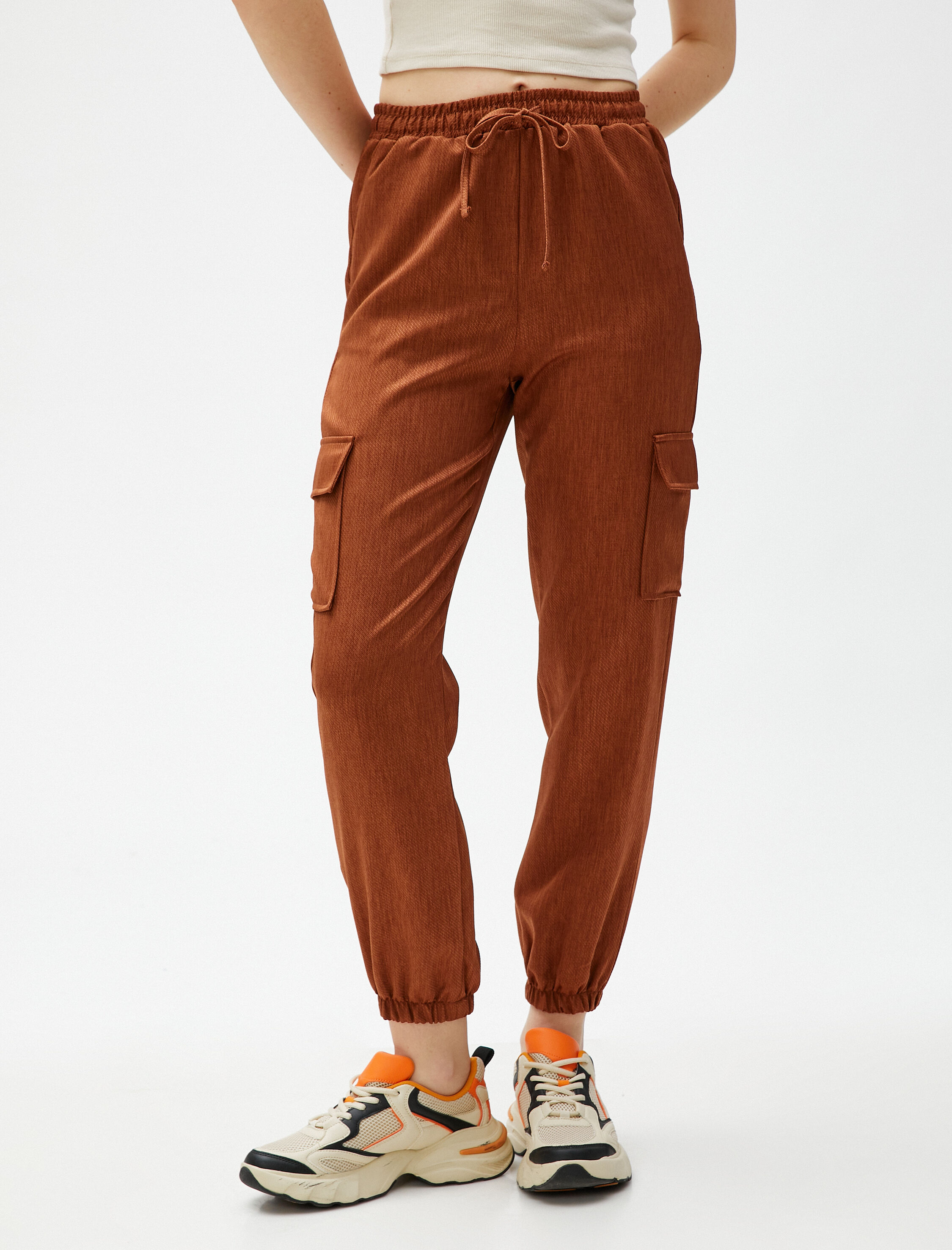   Kargo Pantolon Beli Bağcıklı Cep Detaylı Paçası Lastikli