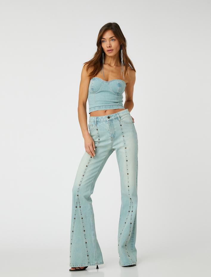  İspanyol Paça Kot Pantolon Dar Kesim