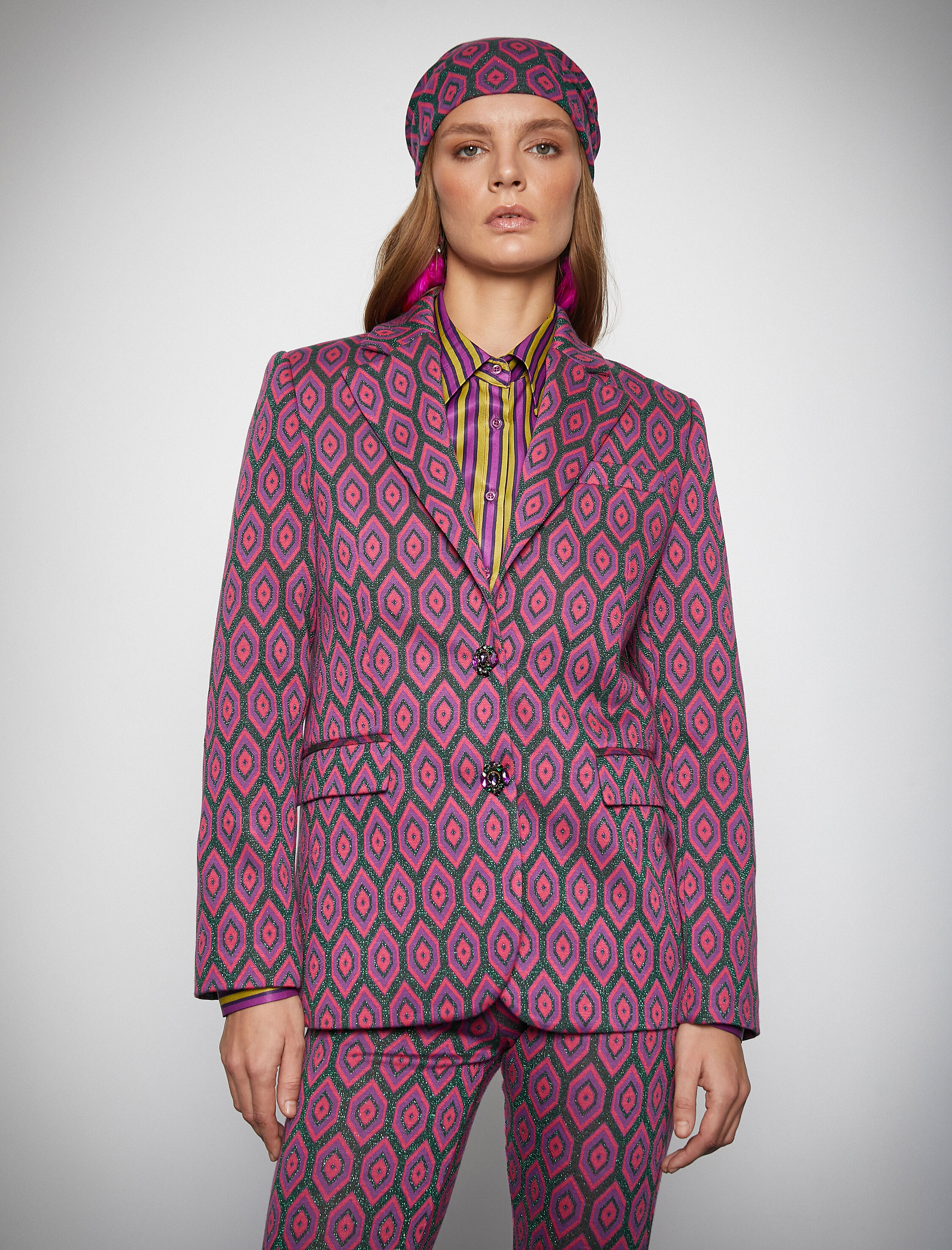   Melis Ağazat X Koton - Taşlı Düğmeli Desenli Blazer Ceket