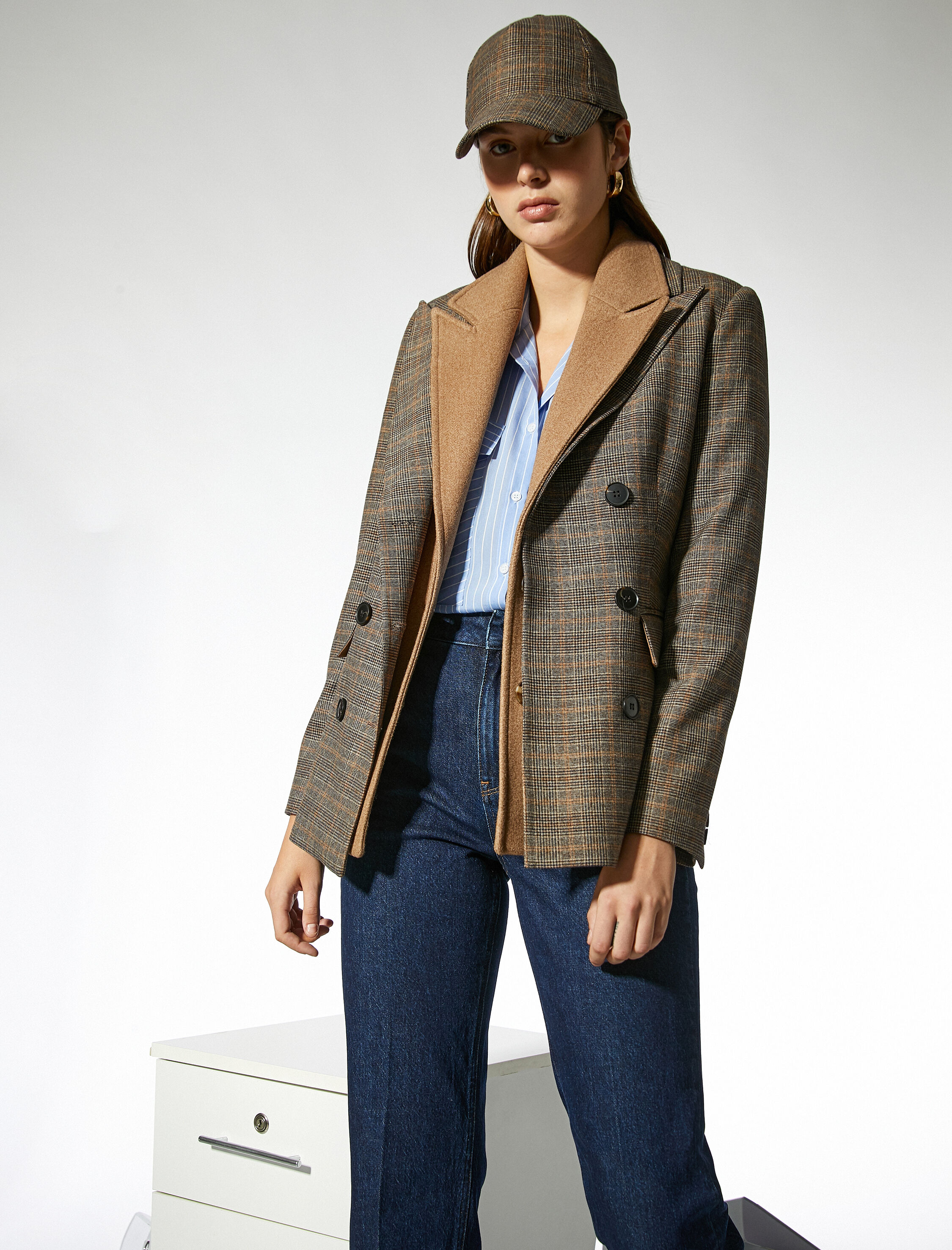   Ekoseli Kruvaze Blazer Ceket