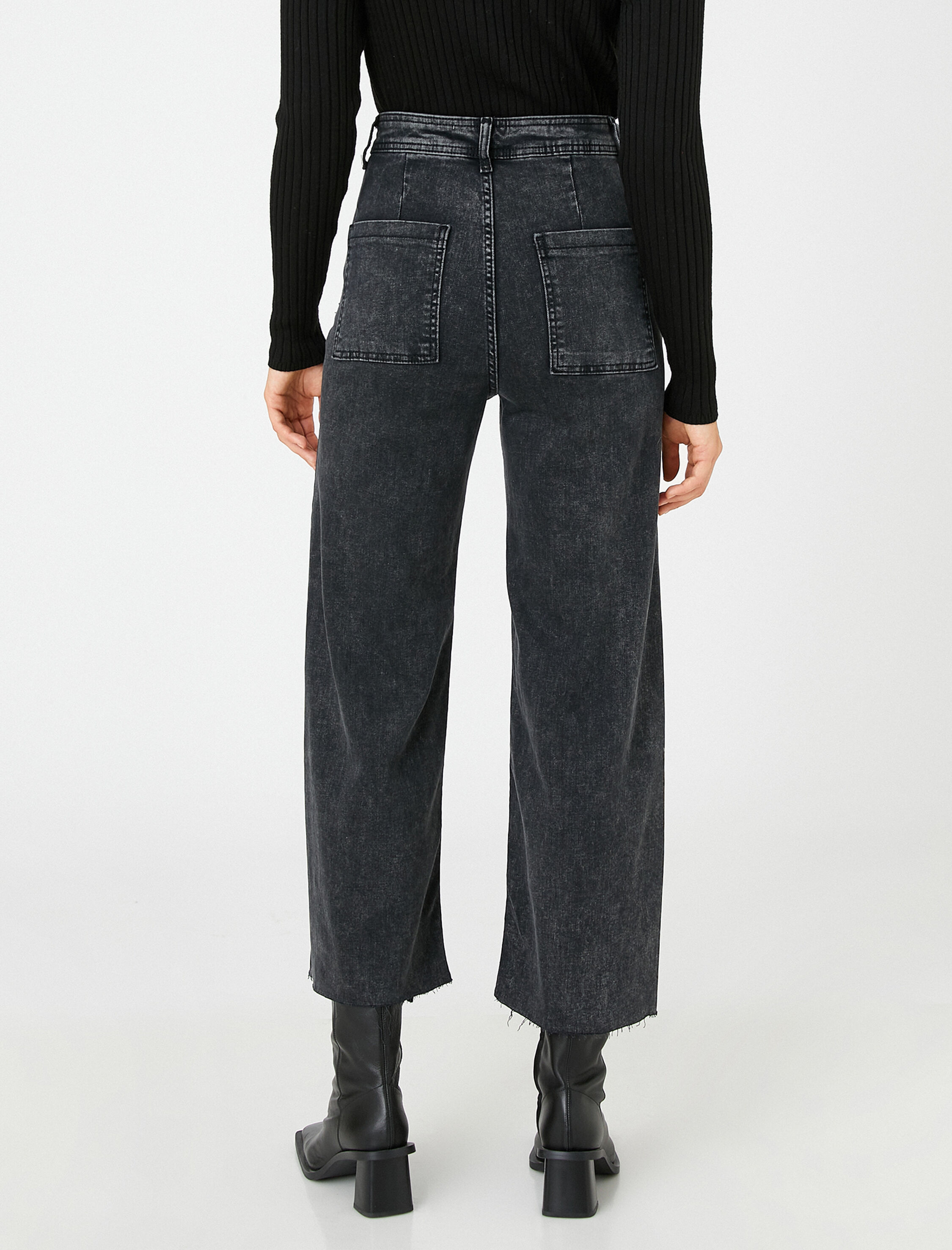   Geniş Kısa Paça Kot Pantolon Rahat Kesim- Sandra Jean