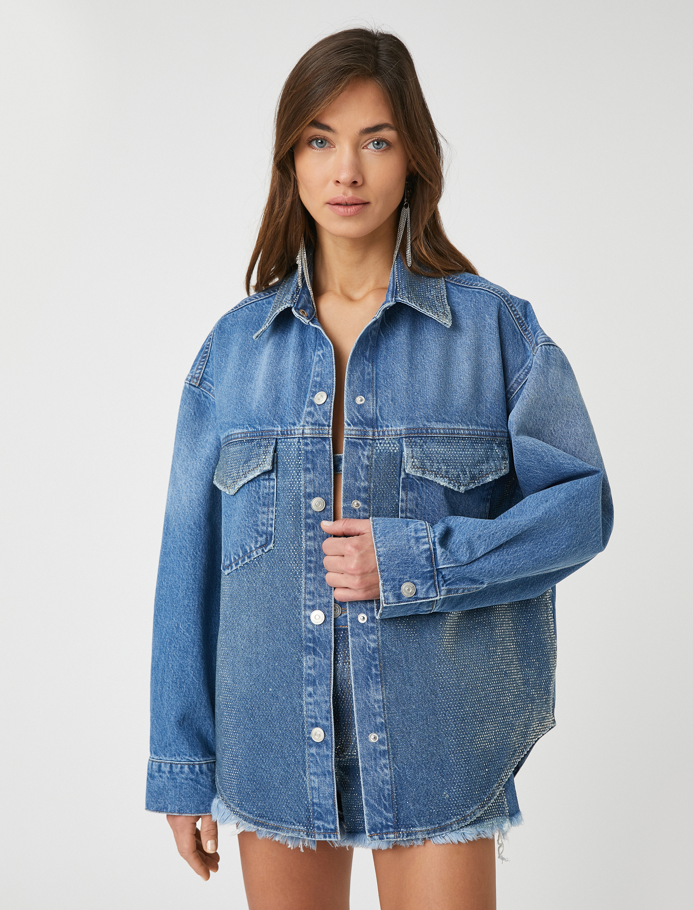   Kot Ceket Parlak Taşlı Cep Detaylı