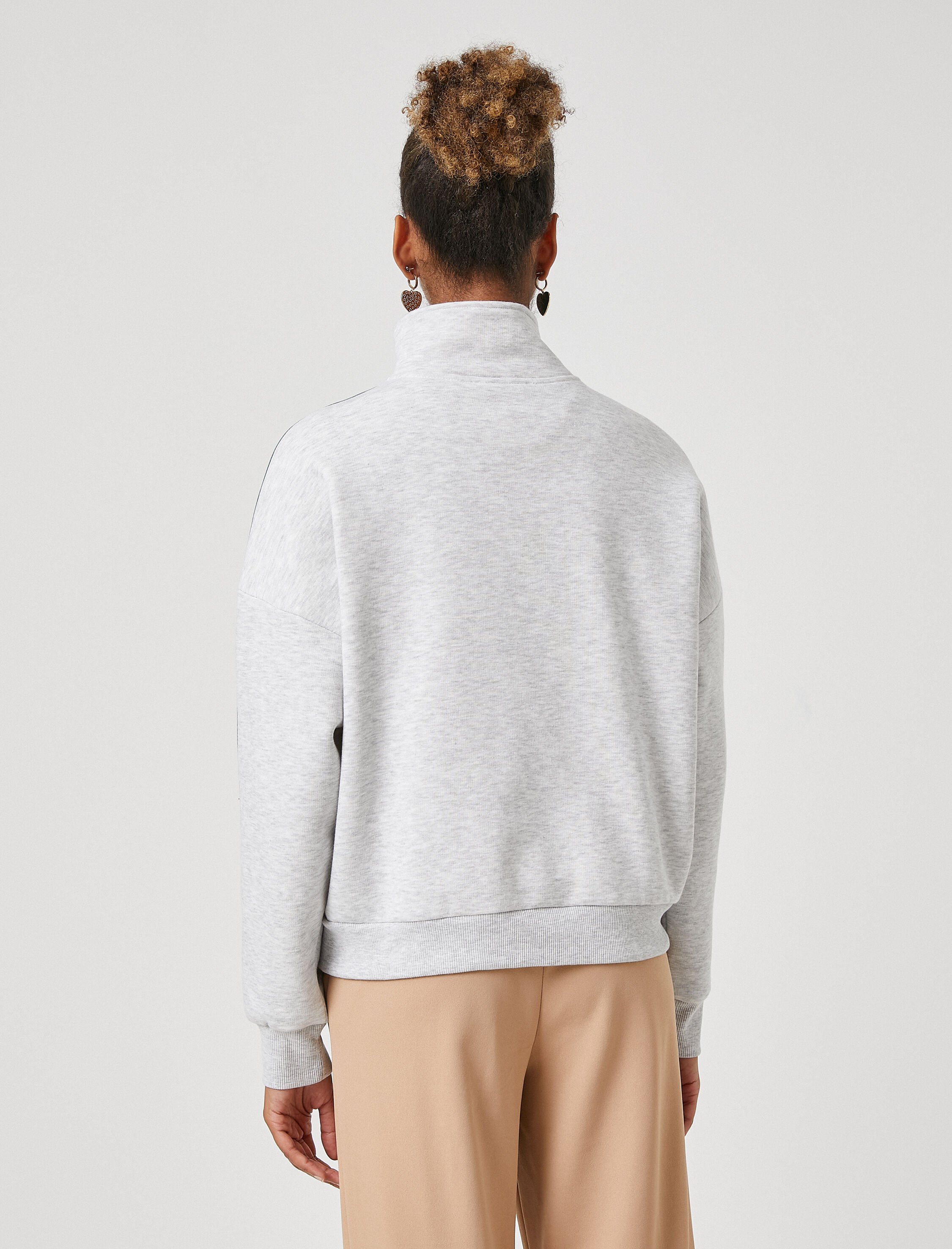   Şardonlu Oversize Sweatshirt Harvard Lisanslı Dik Yaka Fermuarlı