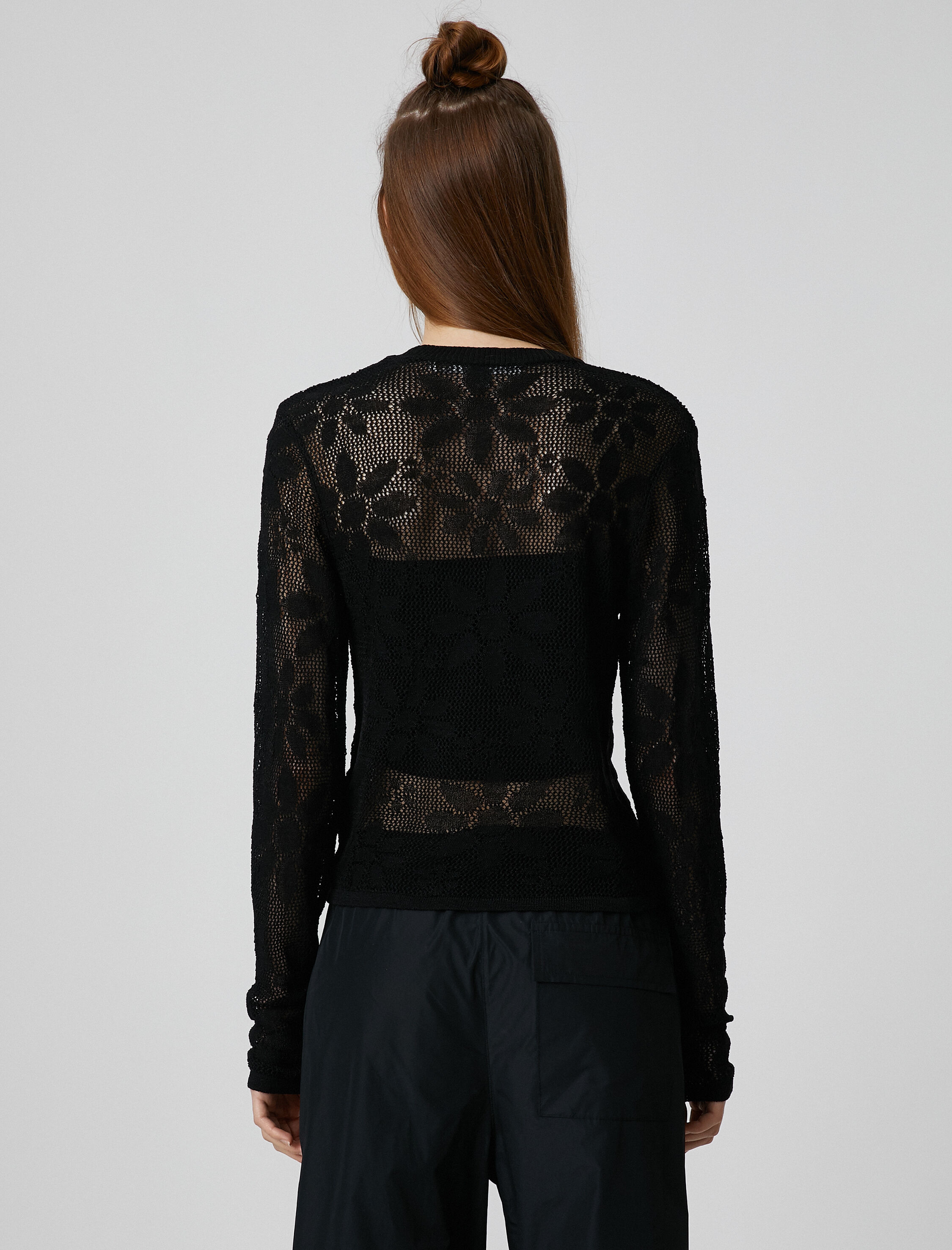   Ajurlu Kazak Uzun Kollu Viskon Bisiklet Yaka Çiçekli