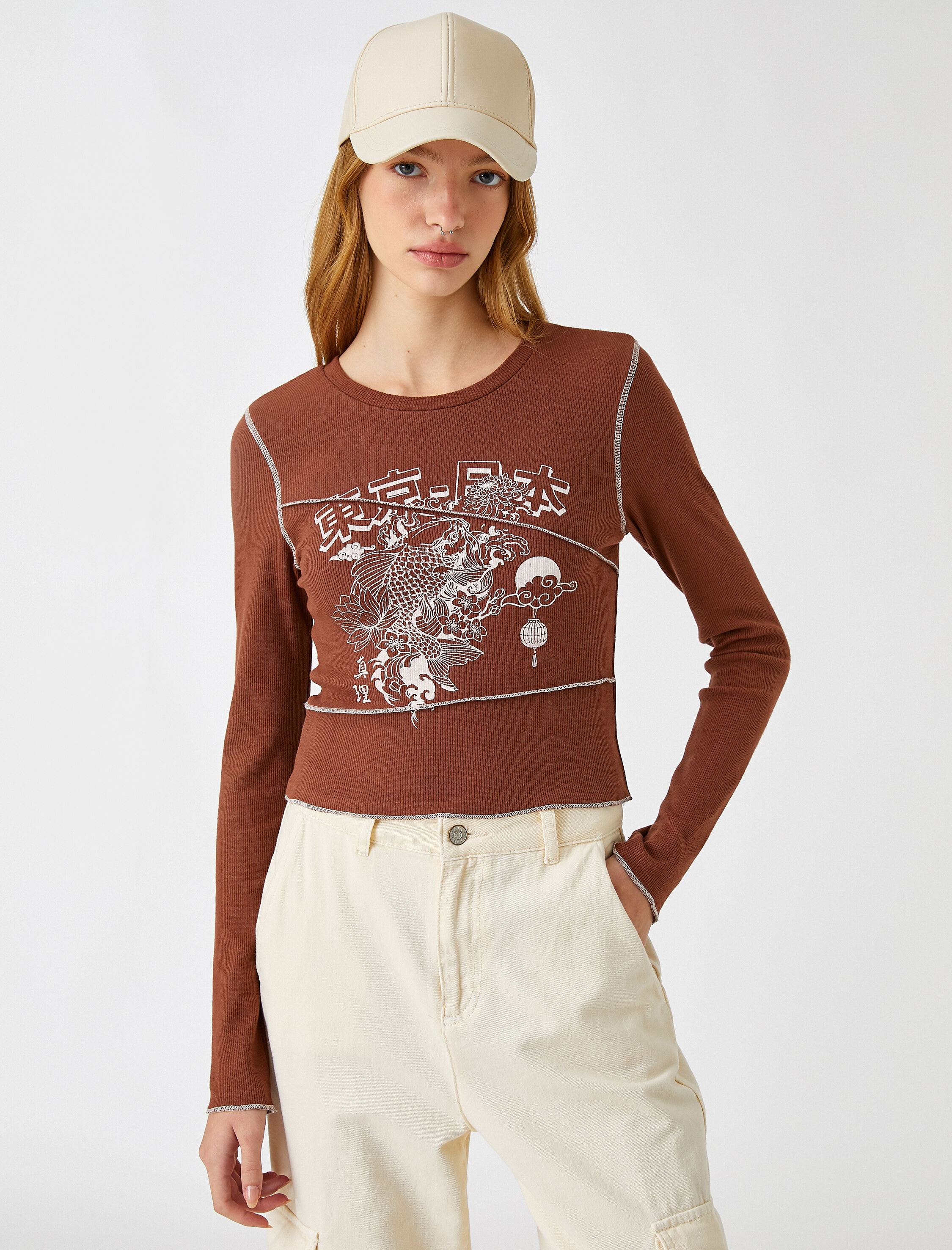   Uzun Kollu Tişört Bisiklet Yaka Baskılı