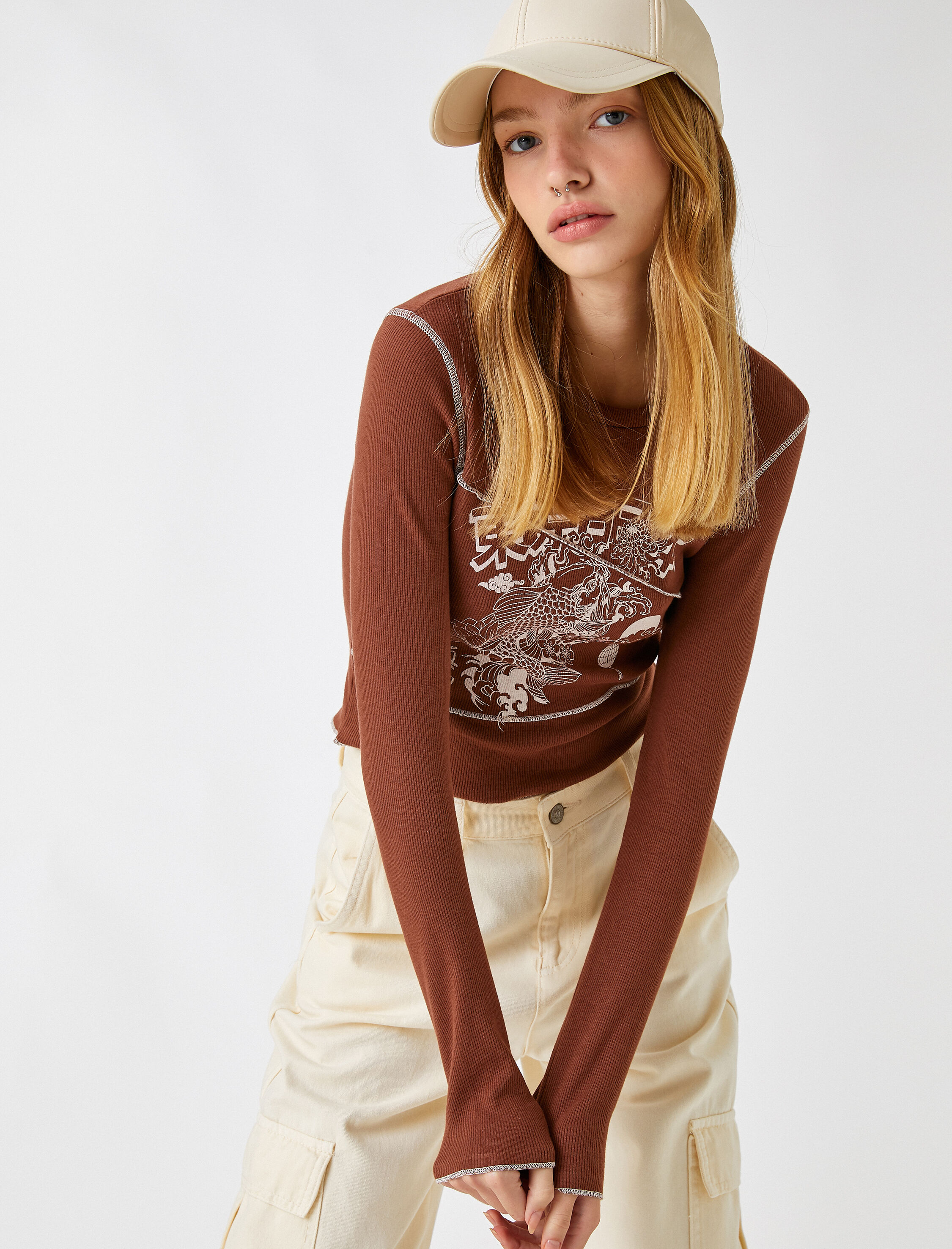   Uzun Kollu Tişört Bisiklet Yaka Baskılı