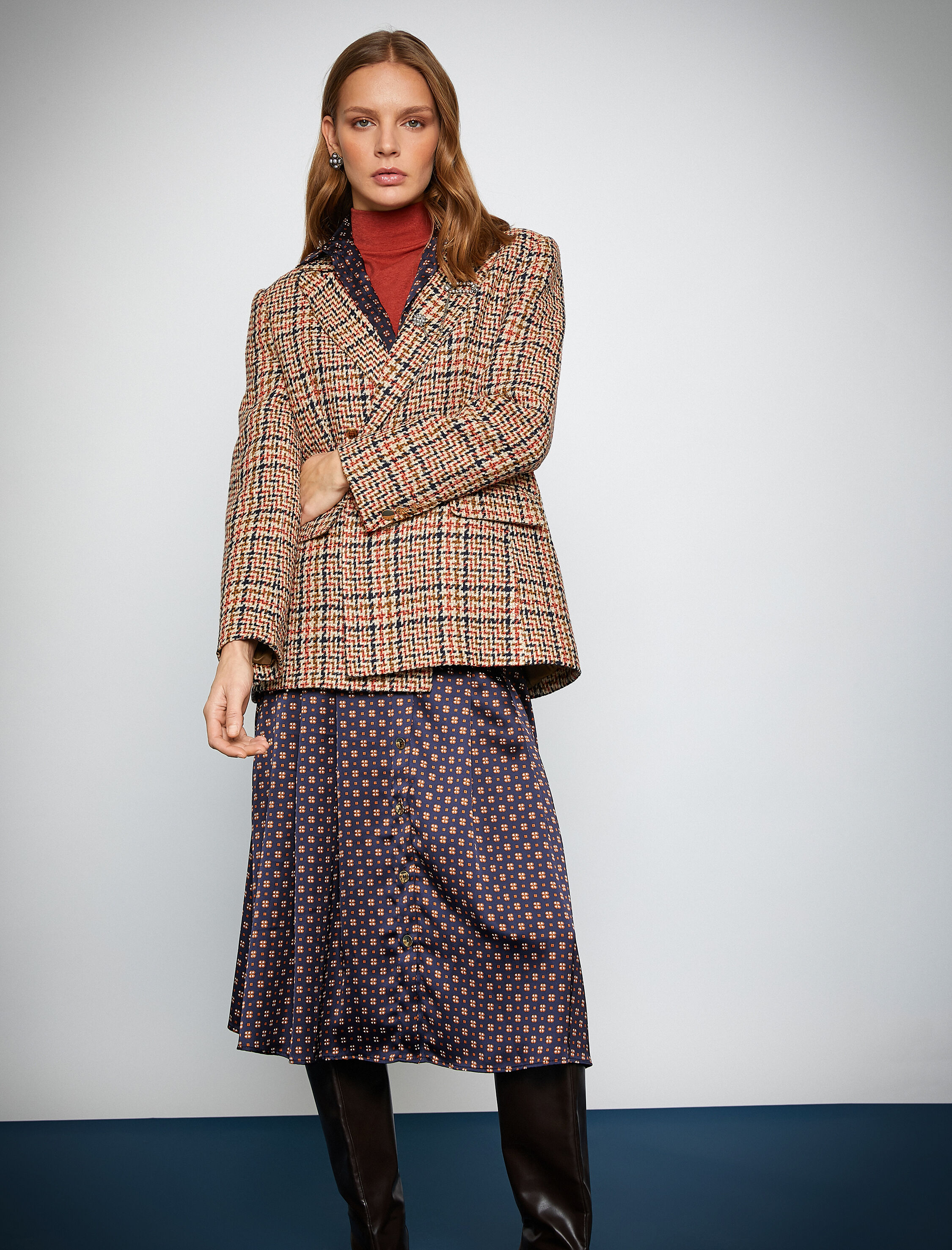   Melis Ağazat X Koton - Düğme Detaylı Saten Pileli Etek