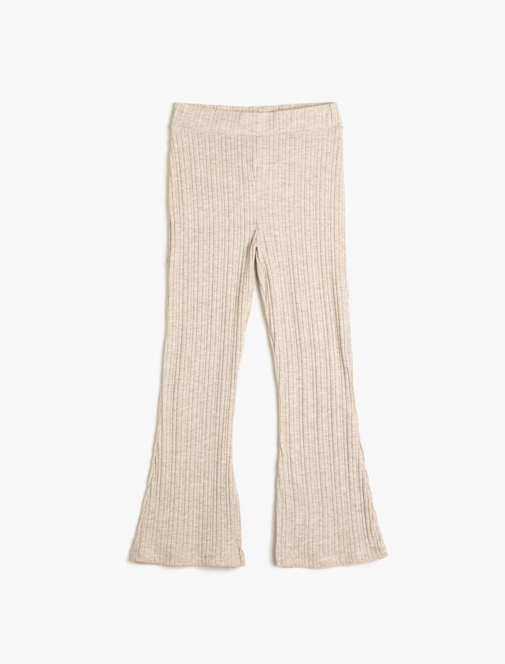 Kız Çocuk İspanyol Paça Tayt Pantolon Yırtmaç Detaylı Beli Lastikli Fitilli