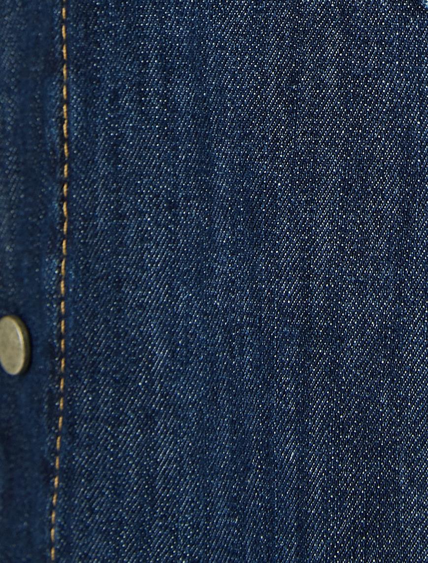   Kot Gömlek Ceket Çıtçıt Düğmeli Cep Detaylı Klasik Yaka