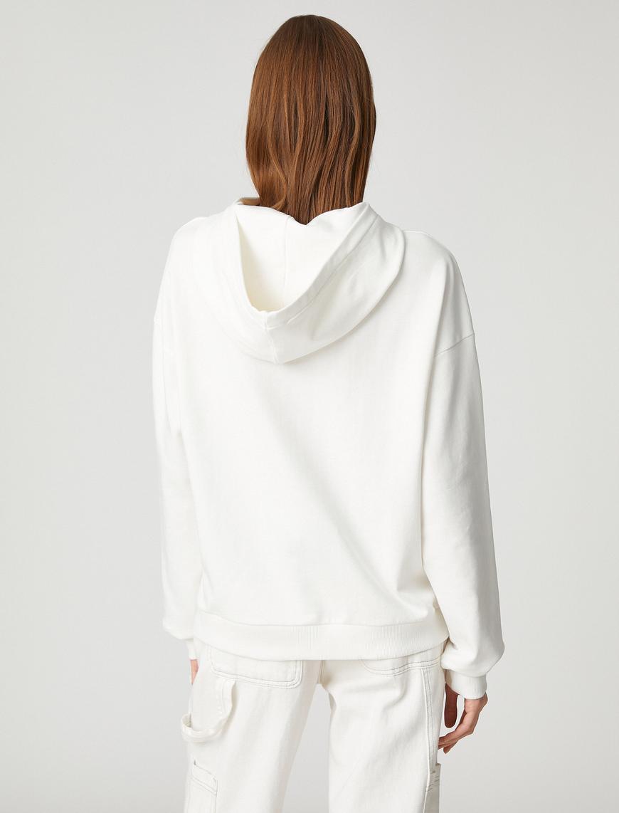   Taşlı Sweatshirt Kapüşonlu Pamuklu