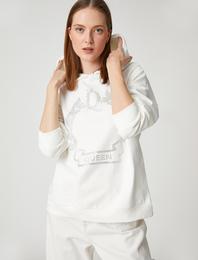 Taşlı Sweatshirt Kapüşonlu Pamuklu