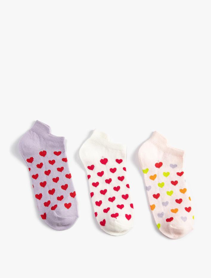 Kız Çocuk Çorap Seti Kalpli 3’lü Çok Renkli Pamuk Karışımlı