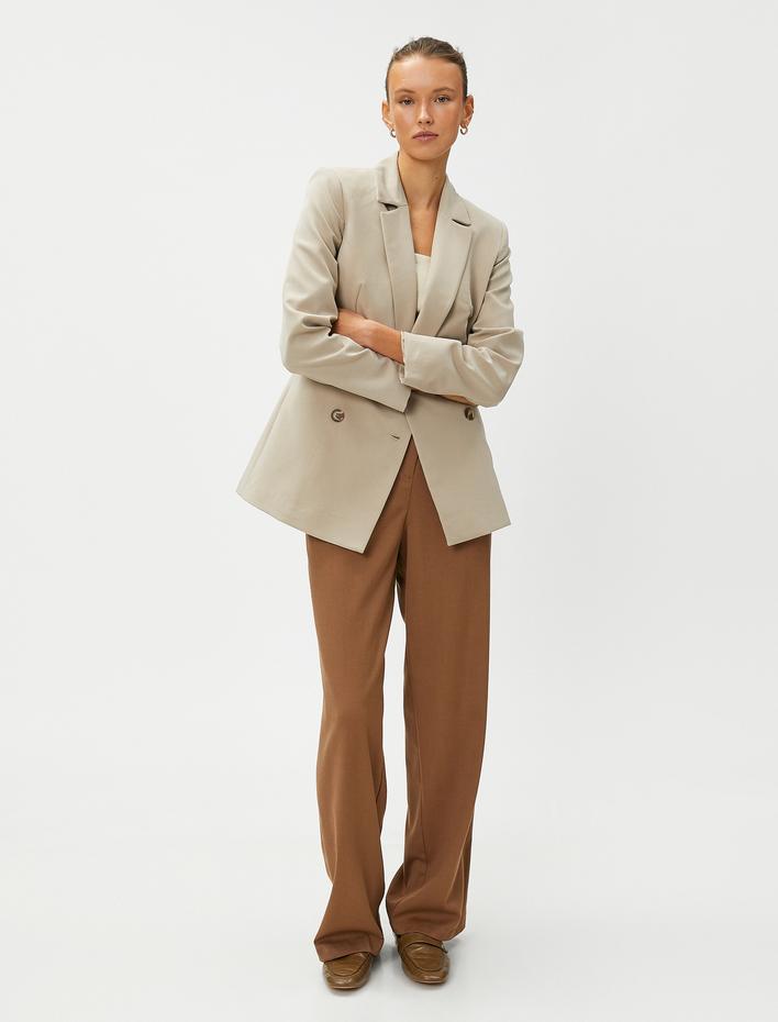  Blazer Ceket Kruvaze Düğmeli Modal Karışımlı