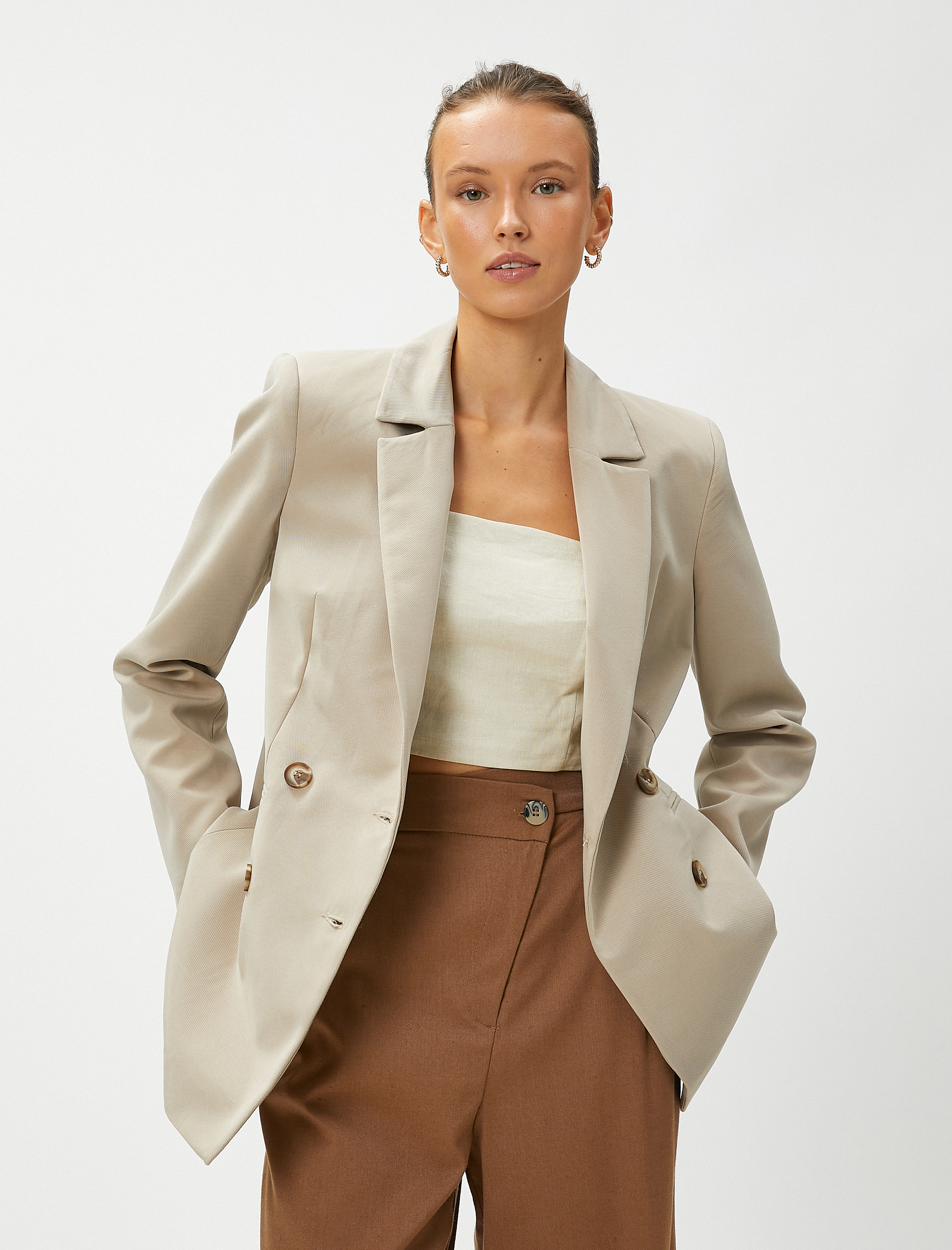   Blazer Ceket Kruvaze Düğmeli Modal Karışımlı