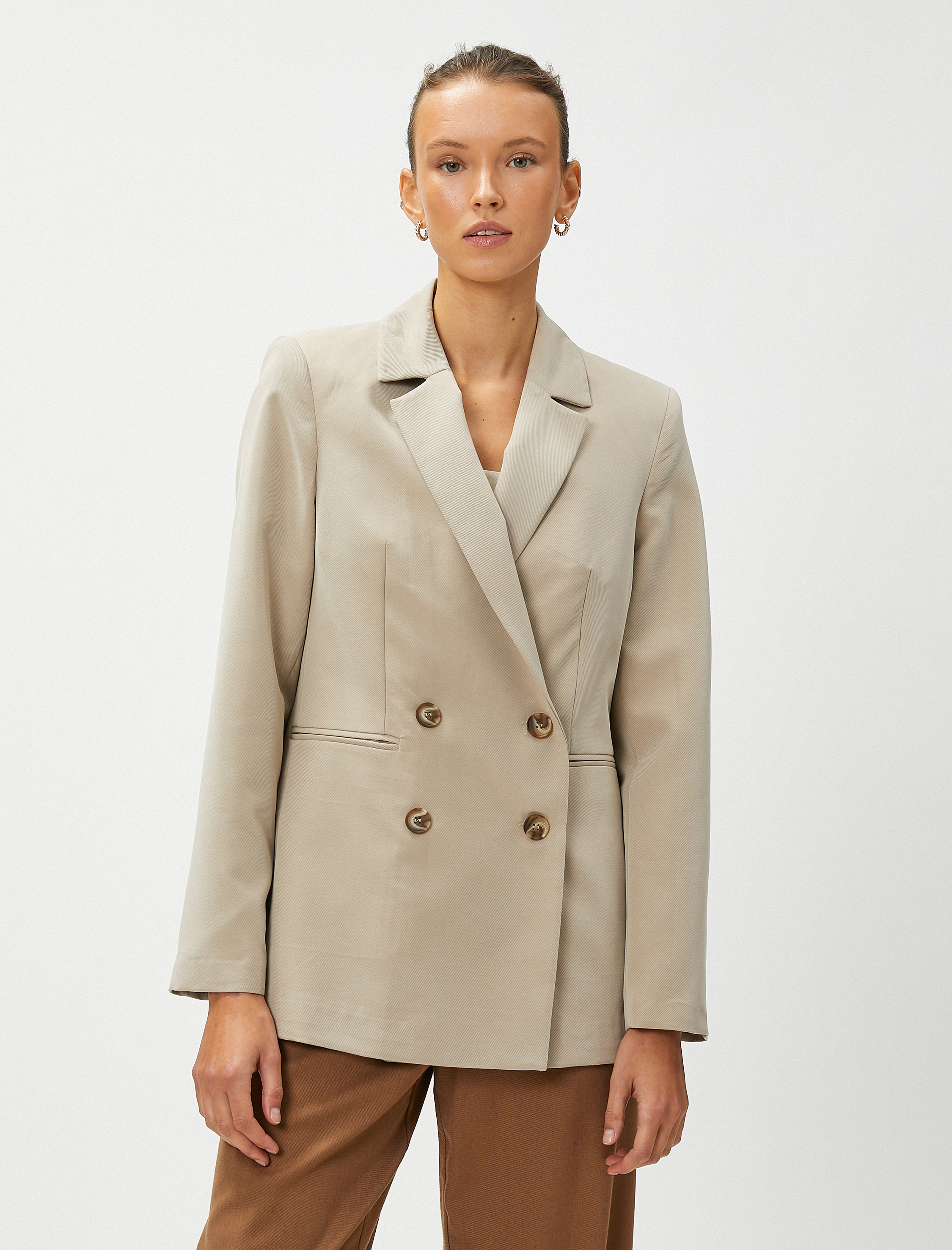   Blazer Ceket Kruvaze Düğmeli Modal Karışımlı