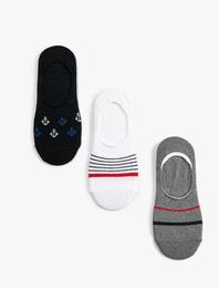 Çizgili 3'lü Sneaker Çorap Seti İşlemeli