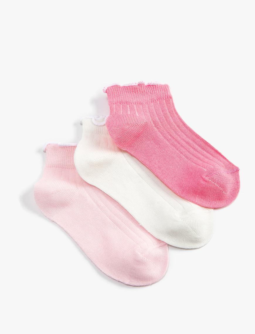  Kız Çocuk Çorap Seti Basic Dokulu 3’lü Çok Renkli Pamuk Karışımlı